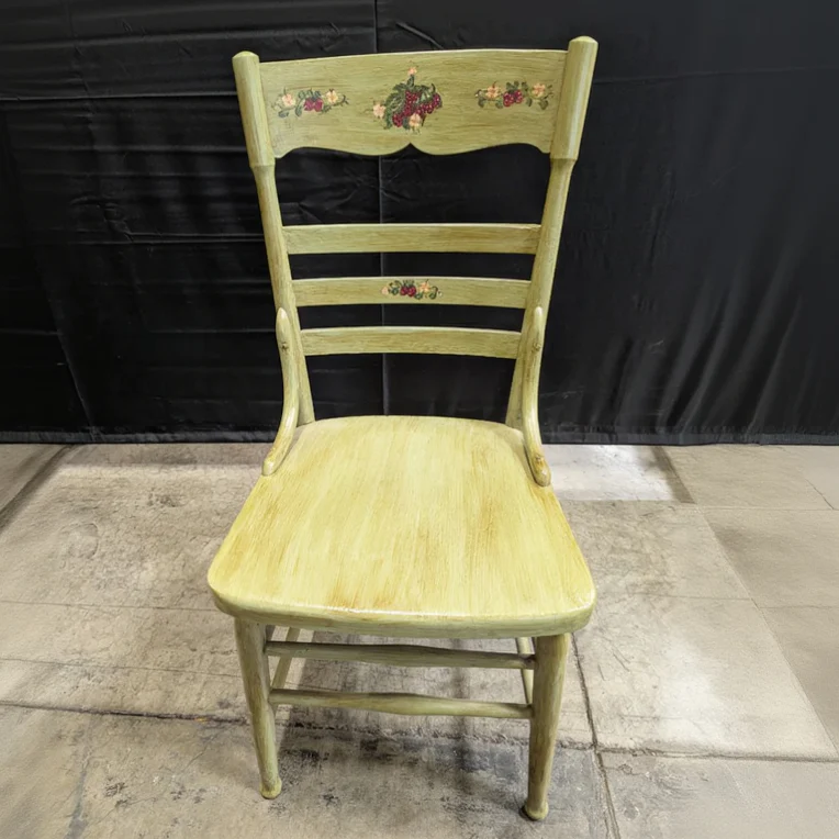 Hand-Painted Green Wood Cottagecore Accent Chair with Fruit Motif