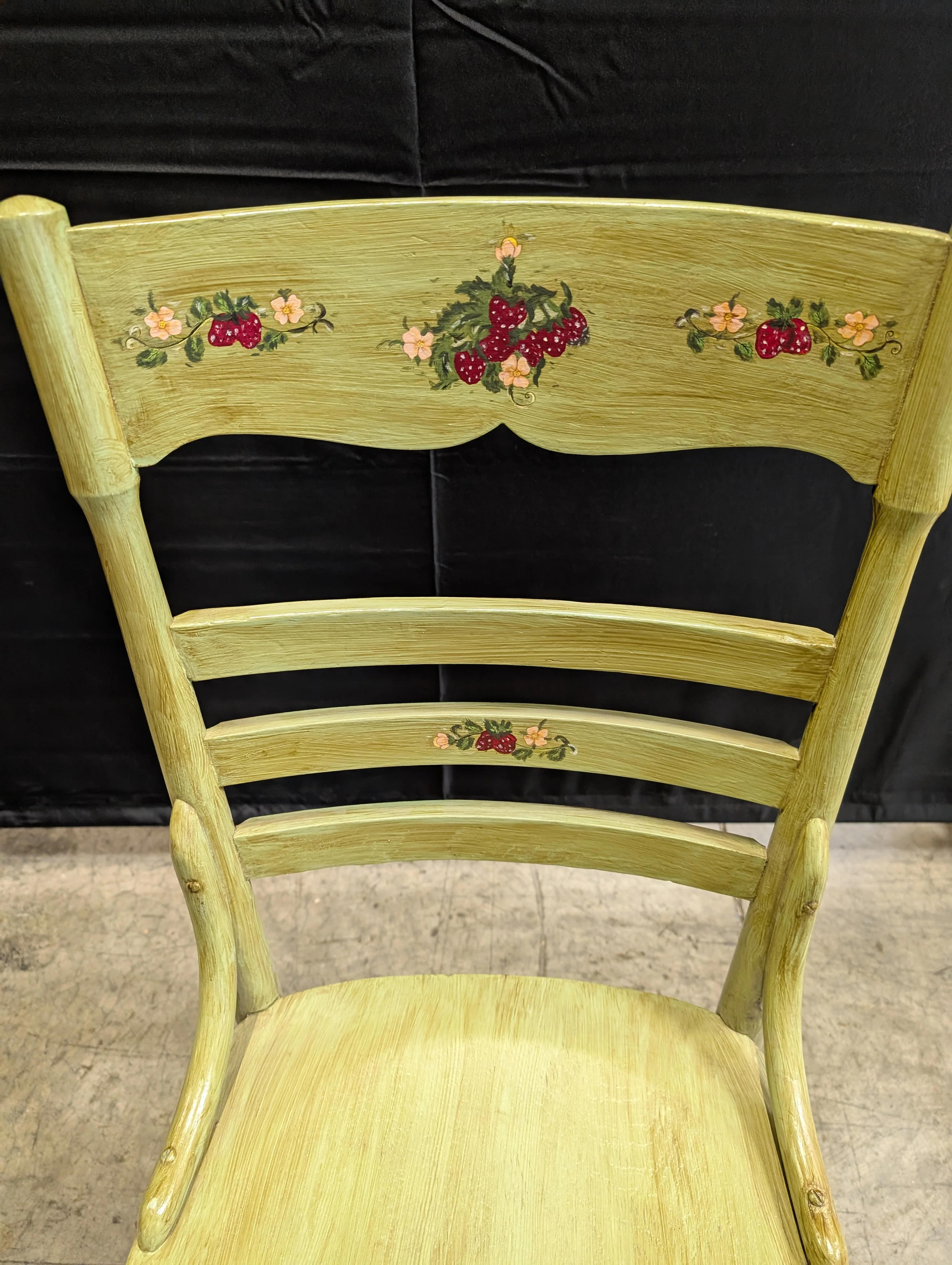 Hand-Painted Green Wood Cottagecore Accent Chair with Fruit Motif - Image 2