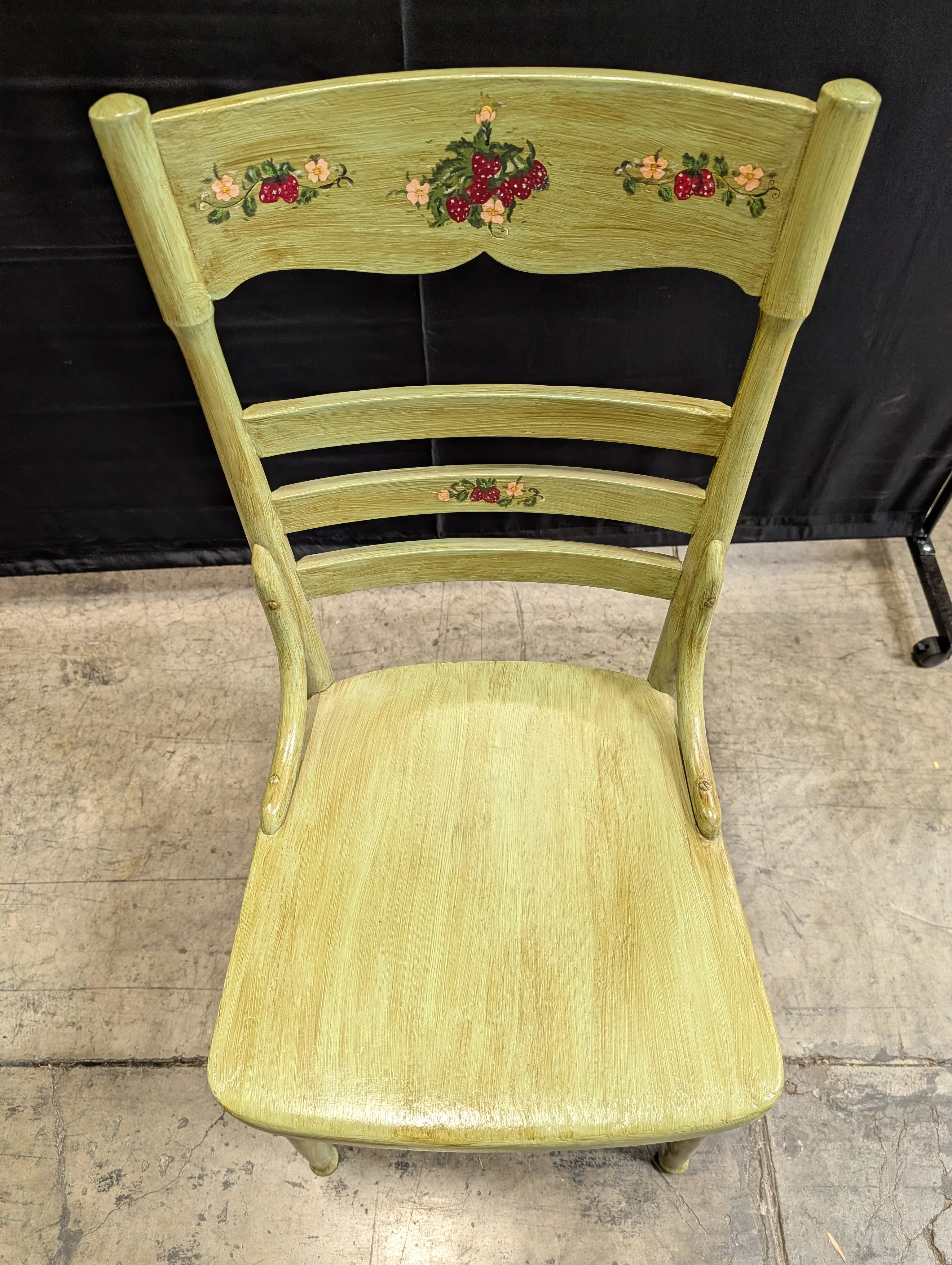 Hand-Painted Green Wood Cottagecore Accent Chair with Fruit Motif - Image 4