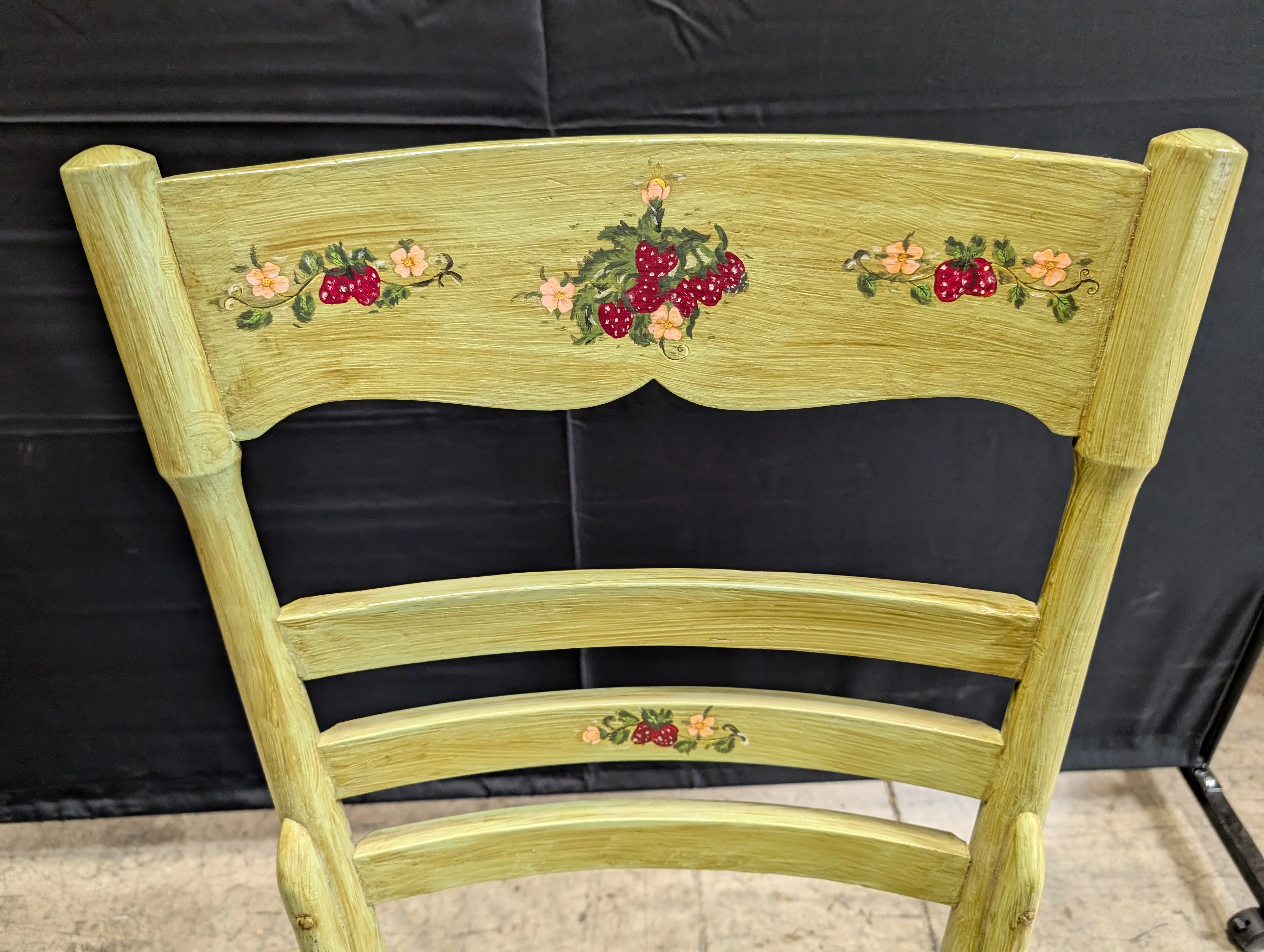 Hand-Painted Green Wood Cottagecore Accent Chair with Fruit Motif - Image 5