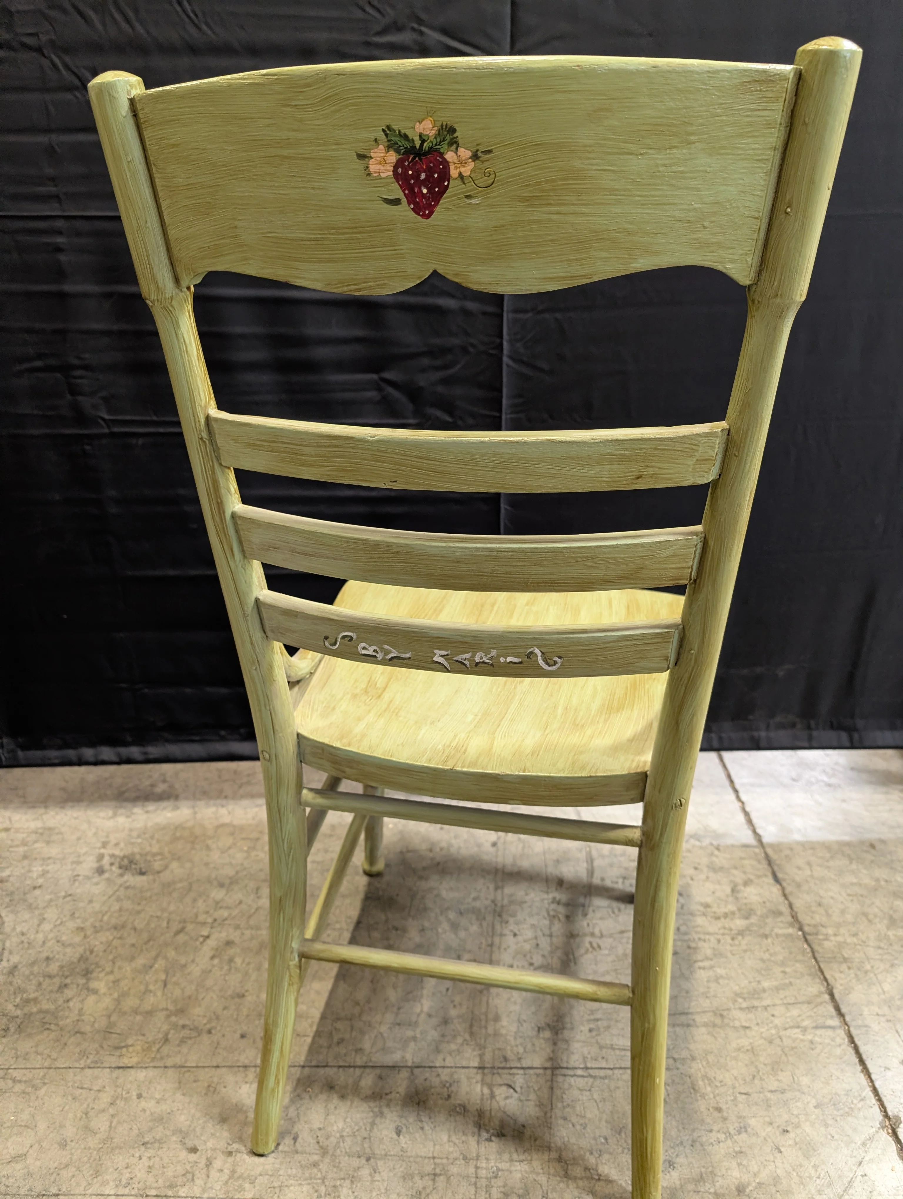 Hand-Painted Green Wood Cottagecore Accent Chair with Fruit Motif - Image 6