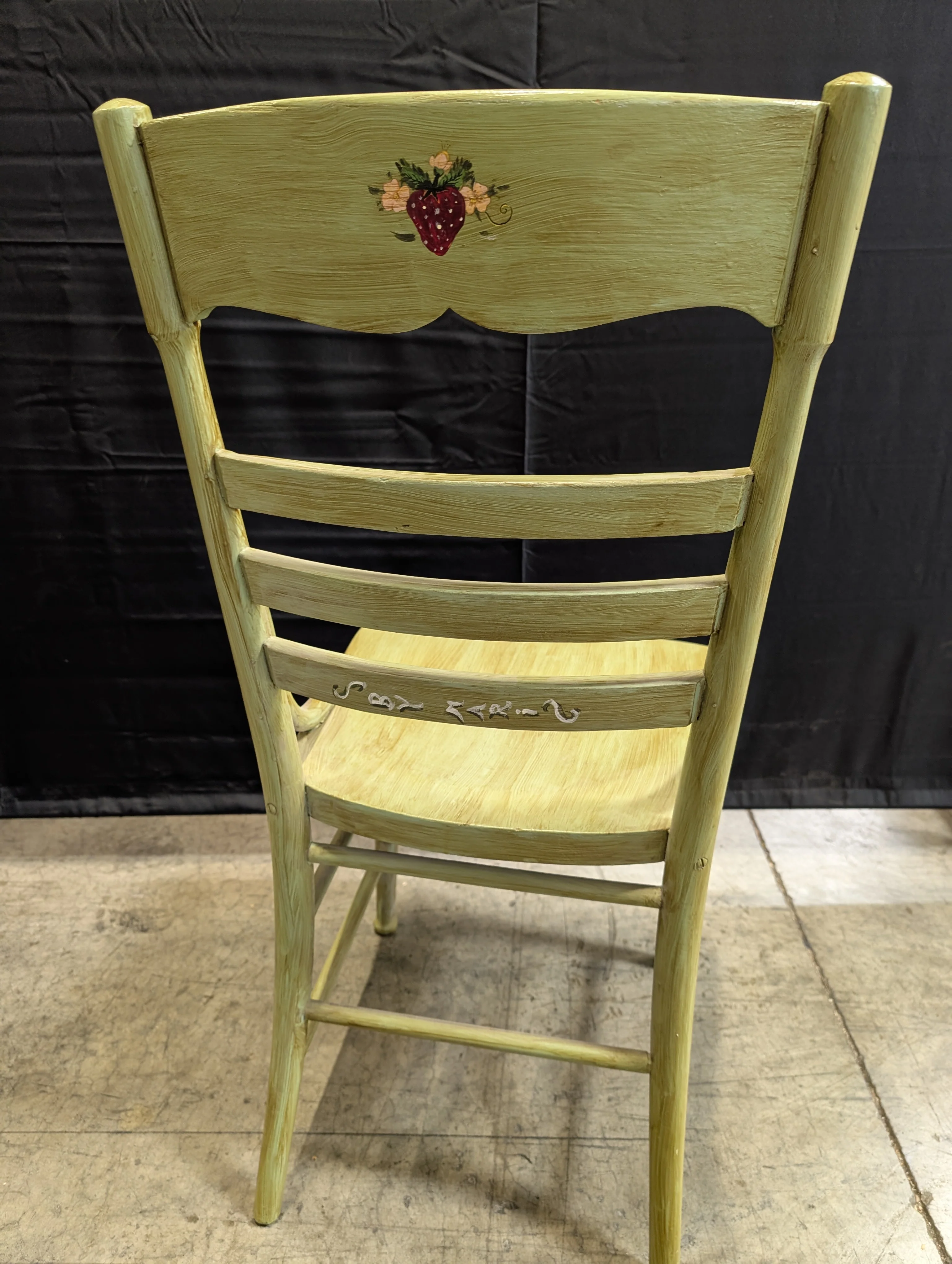 Hand-Painted Green Wood Cottagecore Accent Chair with Fruit Motif - Image 7