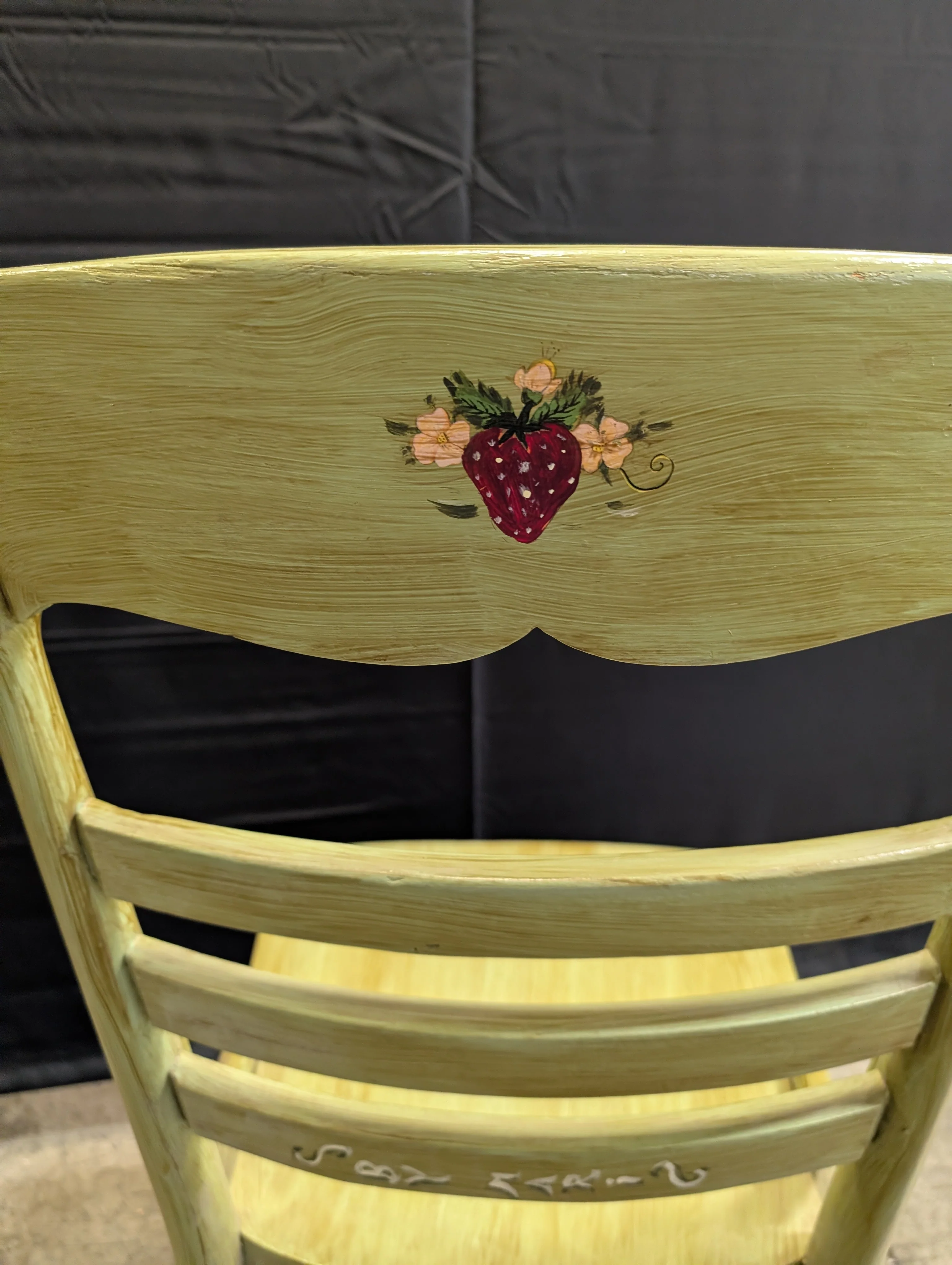 Hand-Painted Green Wood Cottagecore Accent Chair with Fruit Motif - Image 8