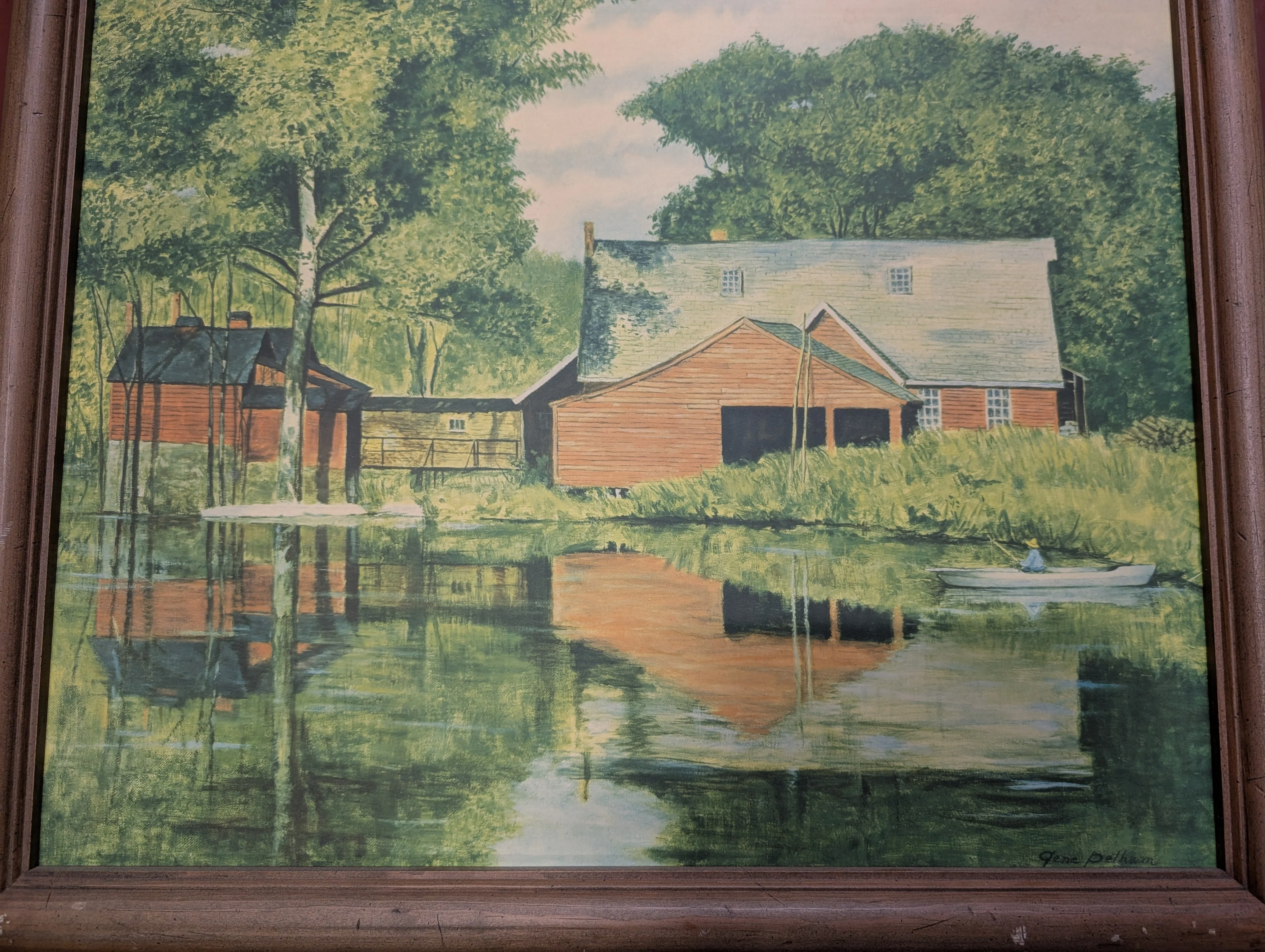Rustic Barn Lakeside Landscape Art Print in Multi-Tone Frame - Image 4
