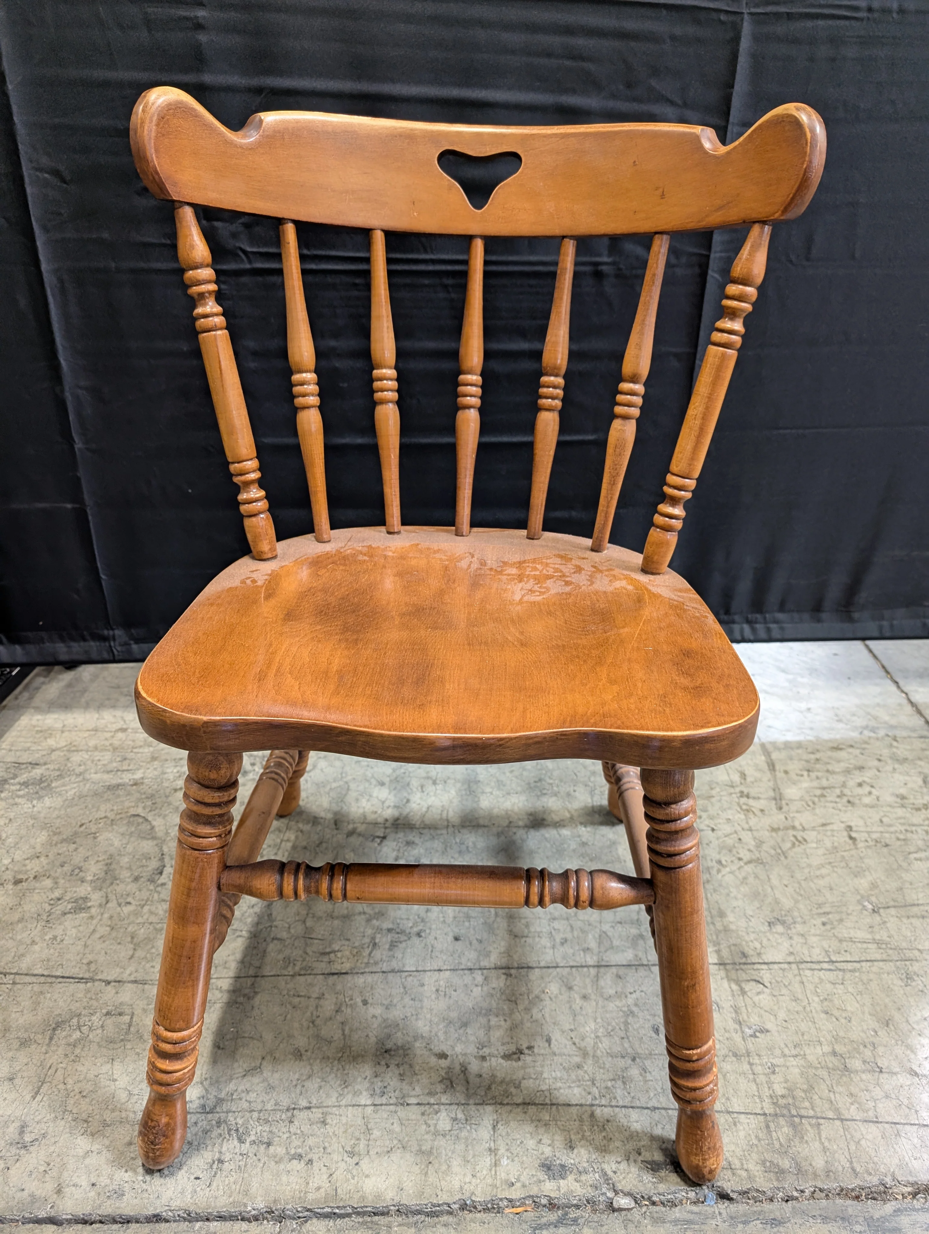 Rustic Wooden Spindle Back Chair with Heart Cutout - Image 2