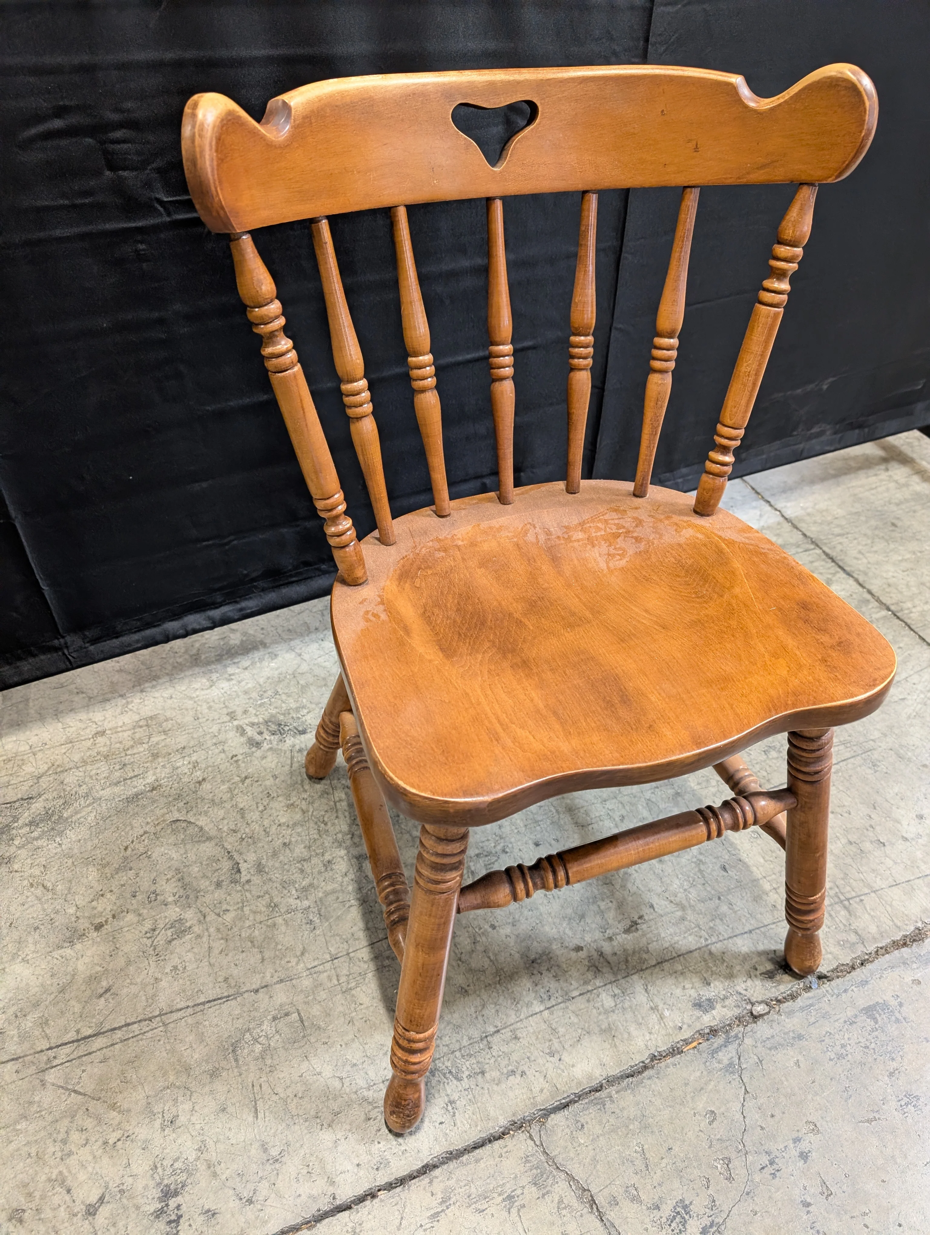 Rustic Wooden Spindle Back Chair with Heart Cutout - Image 3