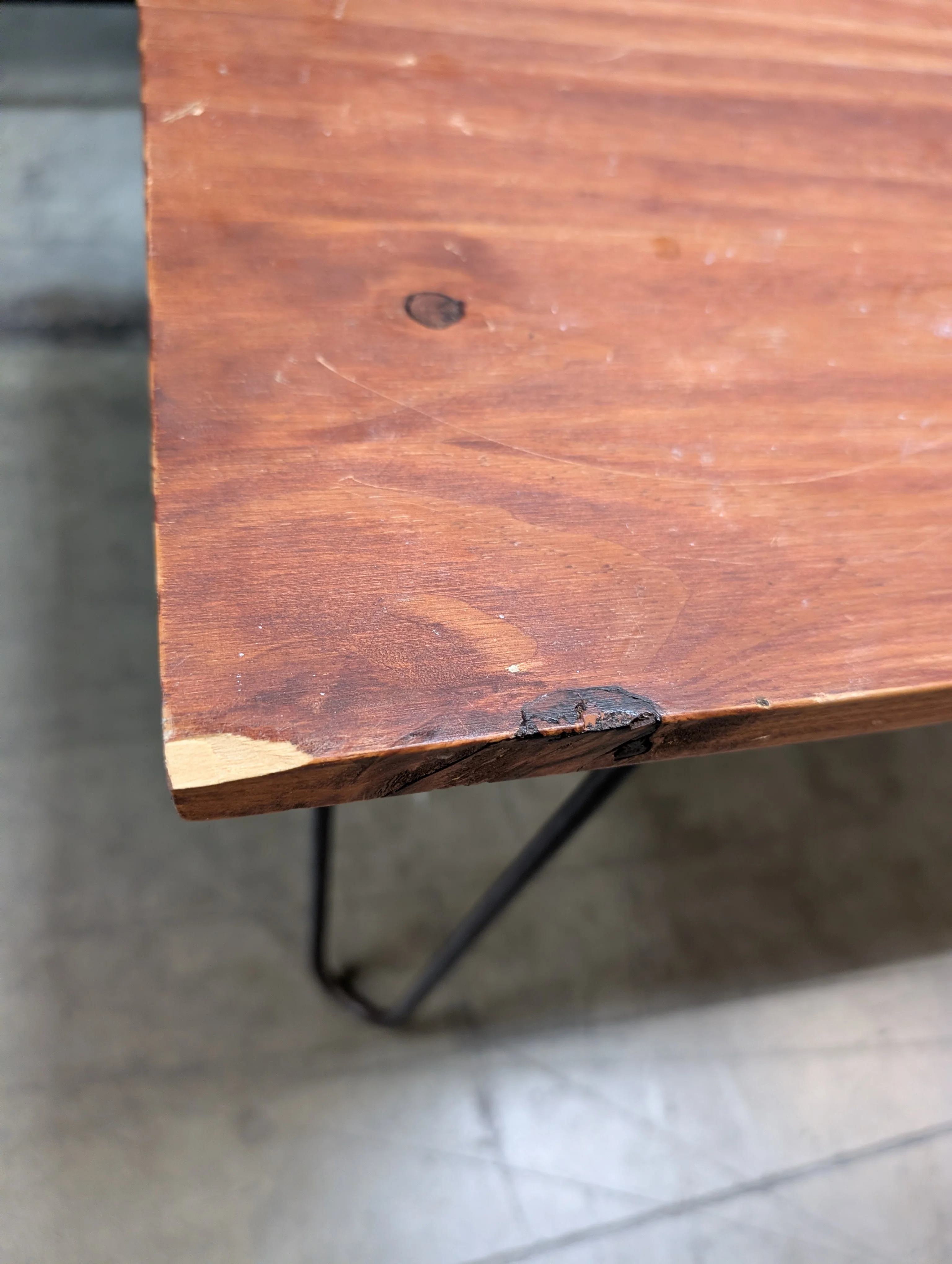 Rustic Wood Coffee Table with Black Hairpin Legs - Image 3