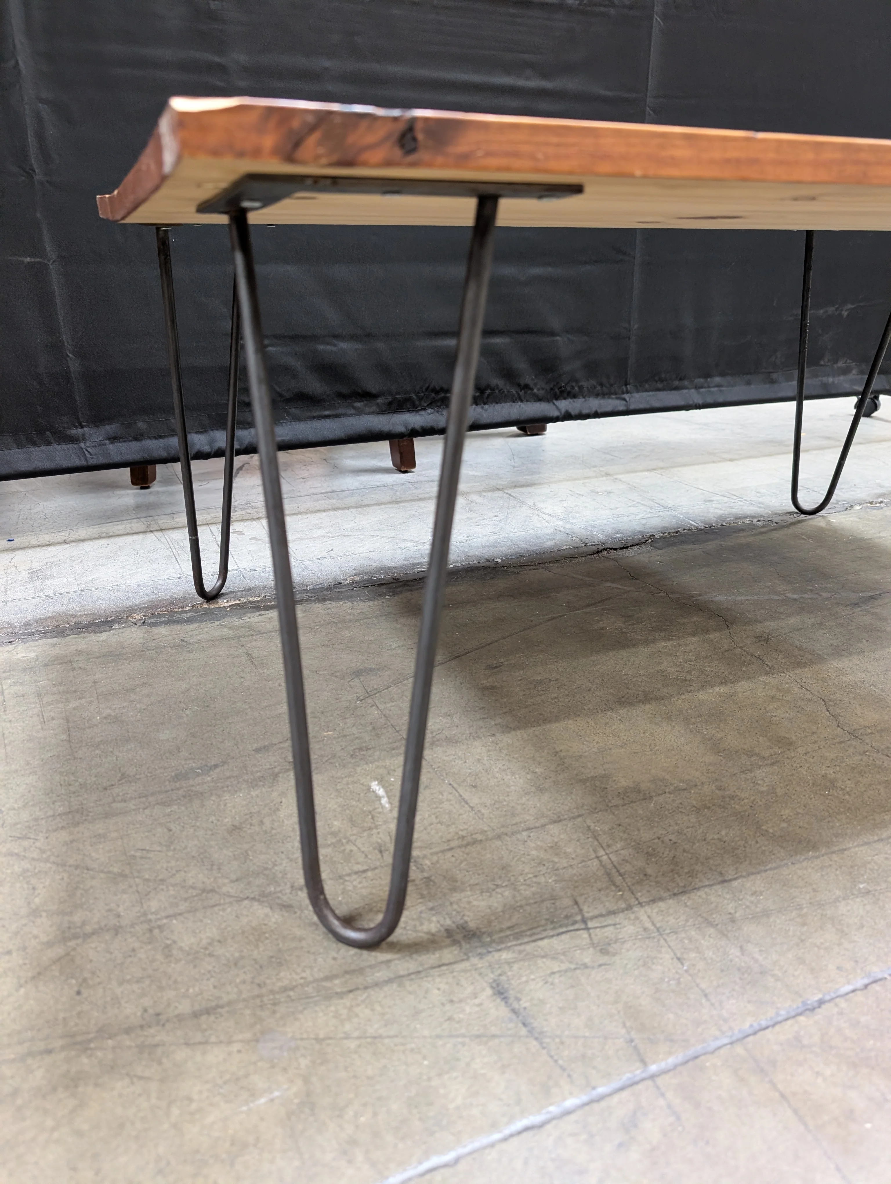 Rustic Wood Coffee Table with Black Hairpin Legs - Image 6
