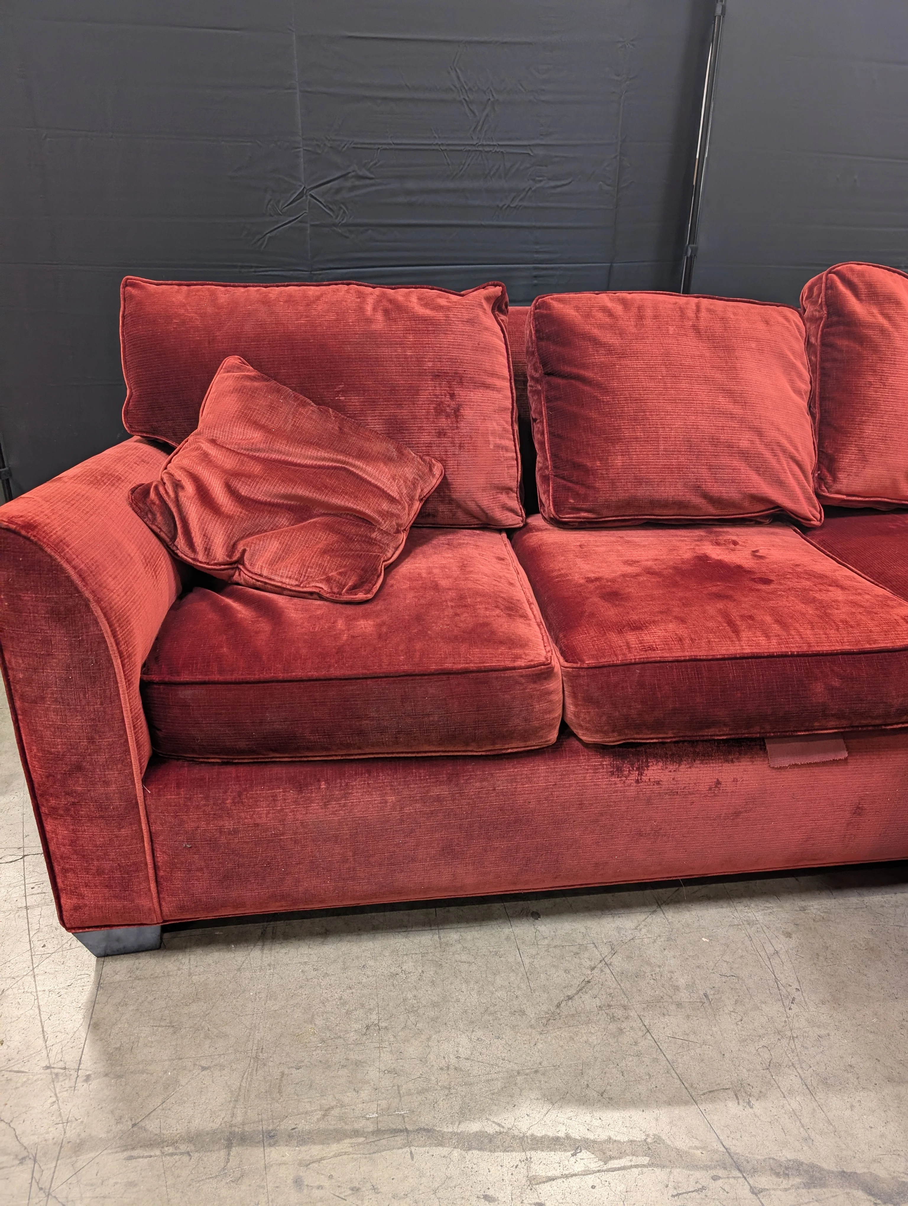Used Vintage Style Red Velvet Sectional Sofa - Image 2