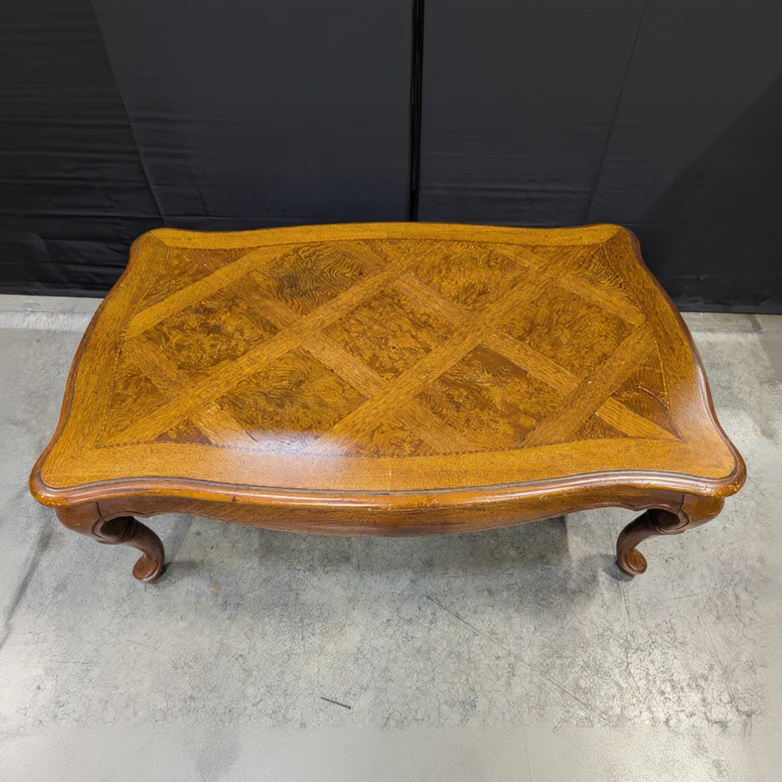 Inlaid Wood Coffee Table with Scalloped Edges