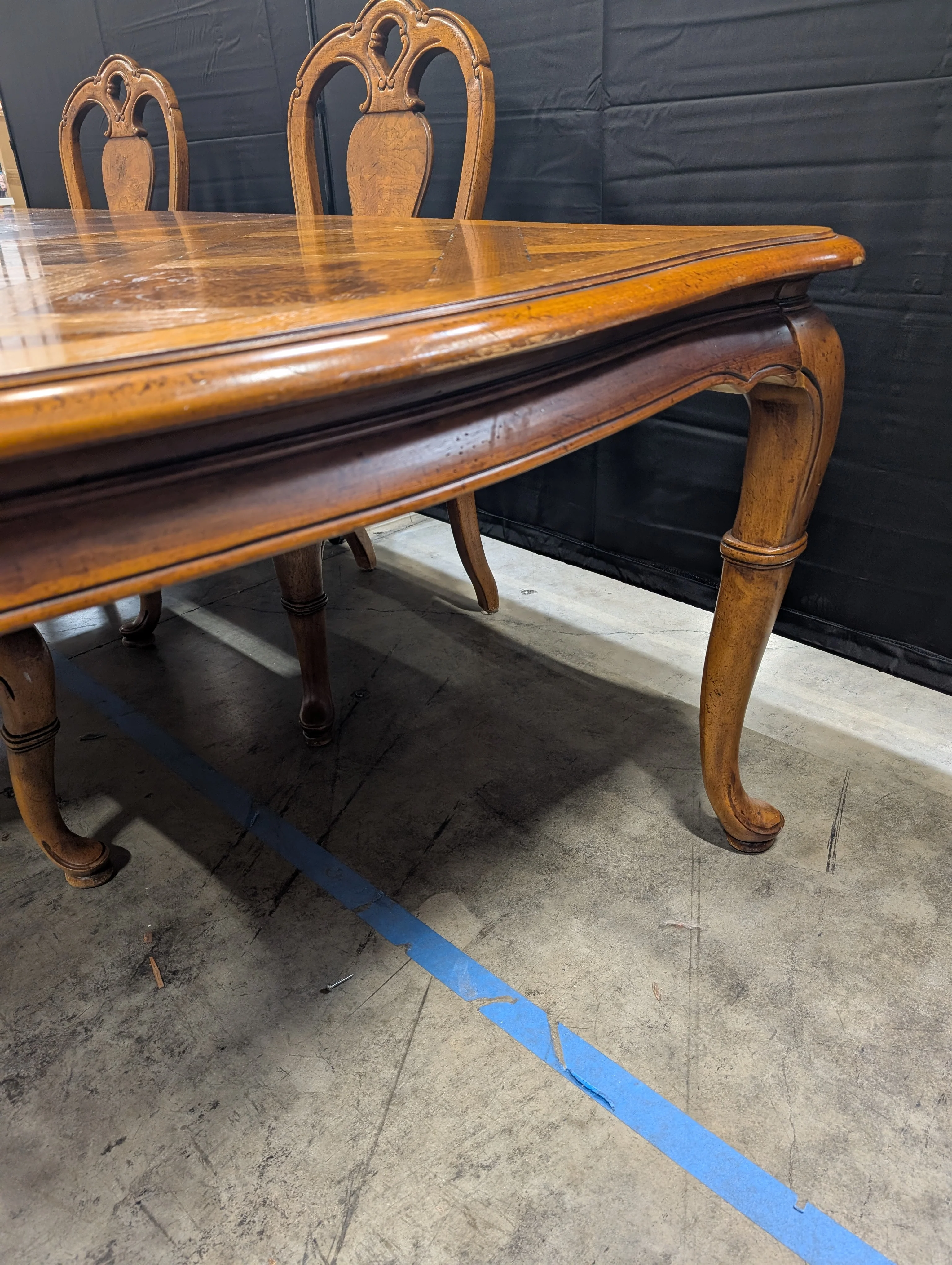 Ornate Inlaid Wood Thomasville Dining Table with Matching Chairs - Image 11