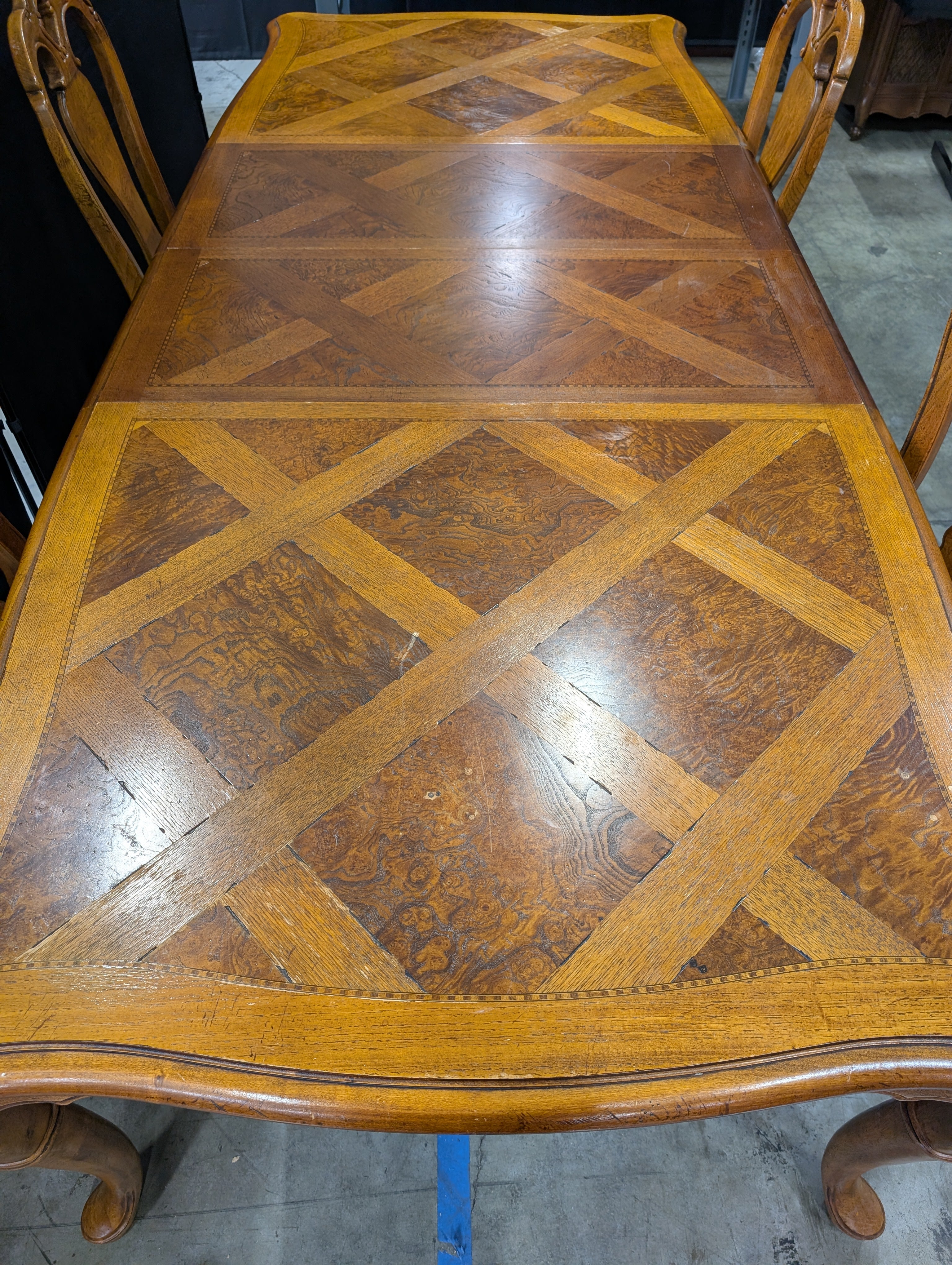 Ornate Inlaid Wood Thomasville Dining Table with Matching Chairs - Image 12