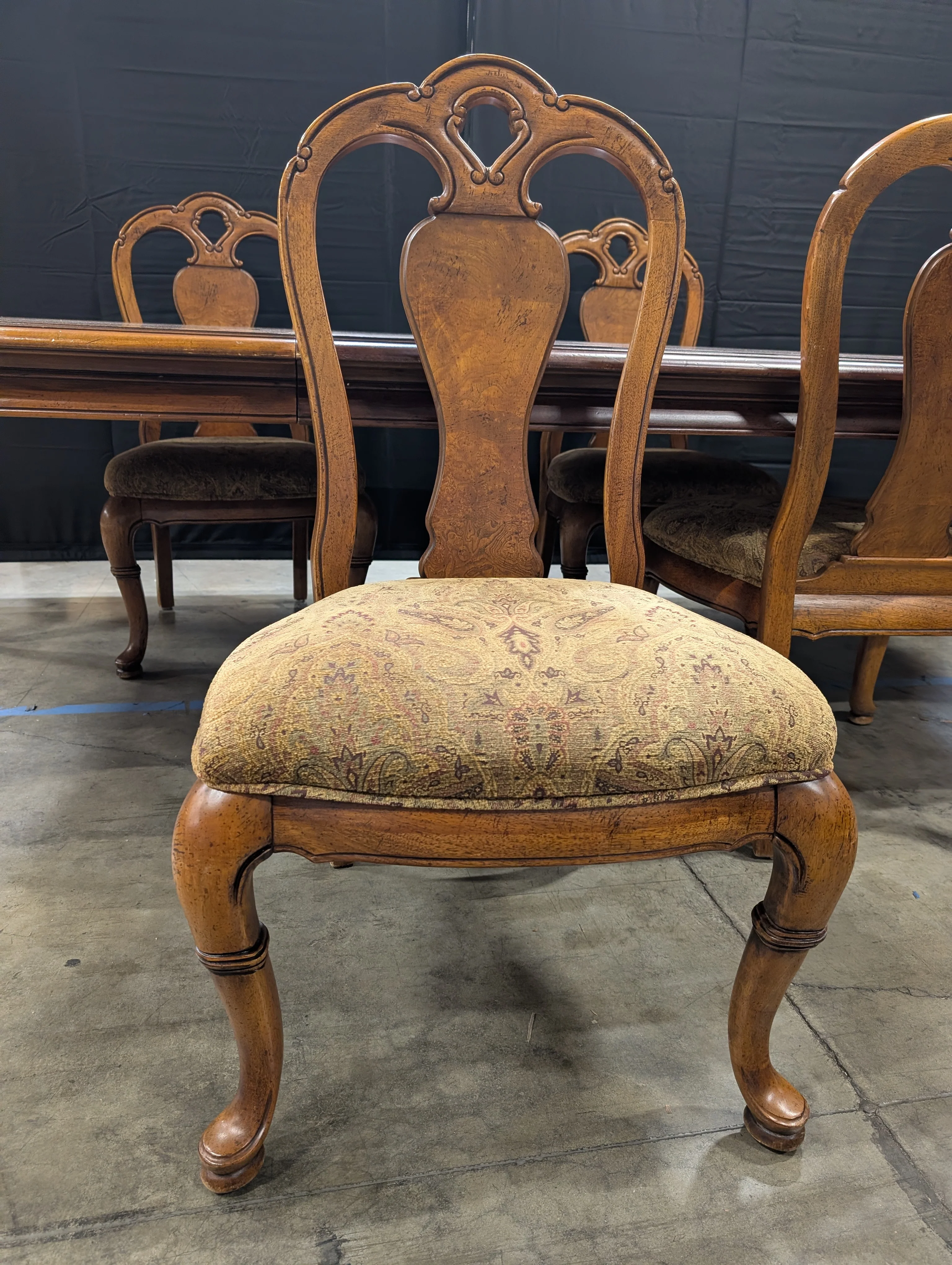 Ornate Inlaid Wood Thomasville Dining Table with Matching Chairs - Image 4