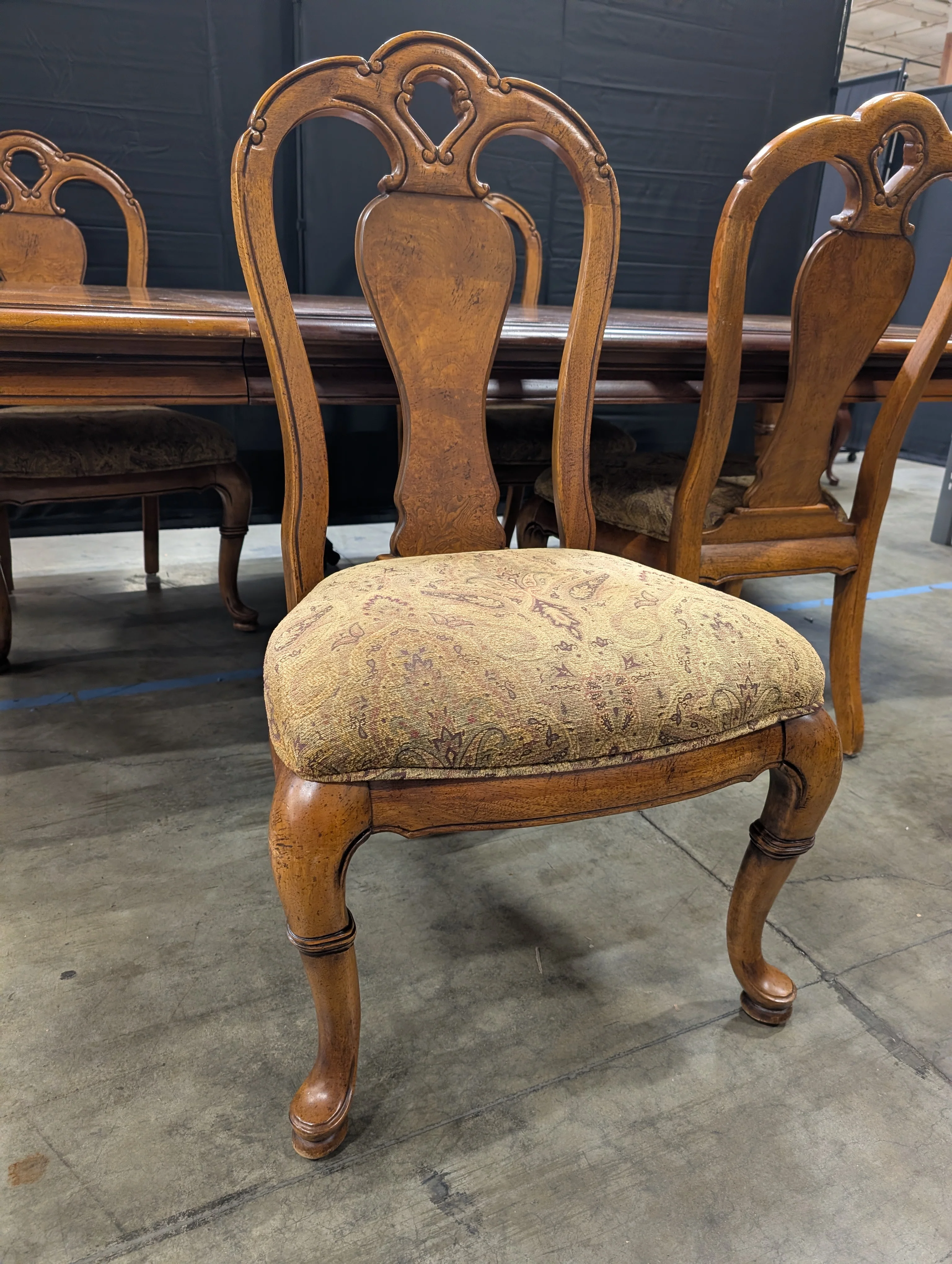 Ornate Inlaid Wood Thomasville Dining Table with Matching Chairs - Image 5