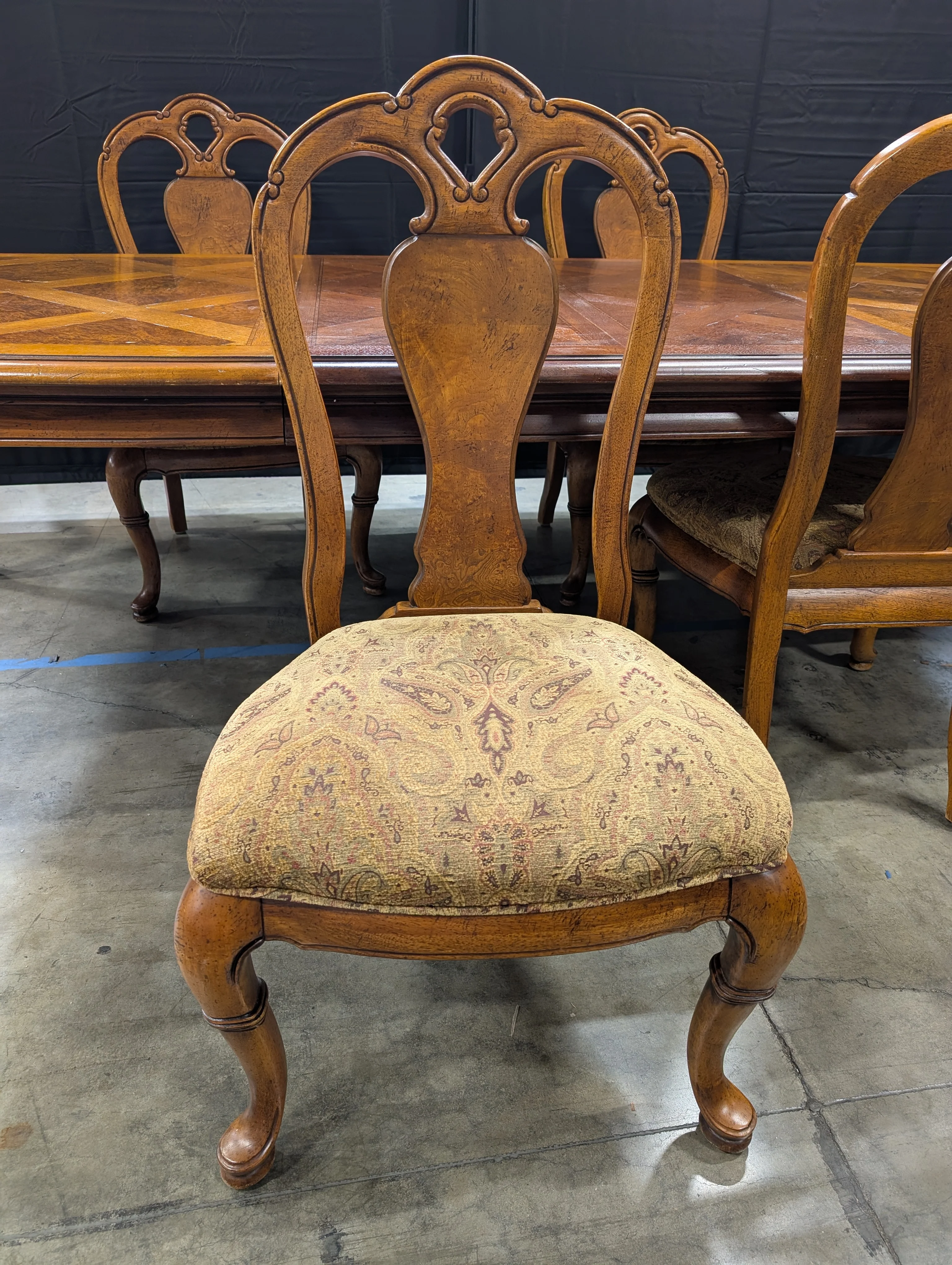 Ornate Inlaid Wood Thomasville Dining Table with Matching Chairs - Image 6