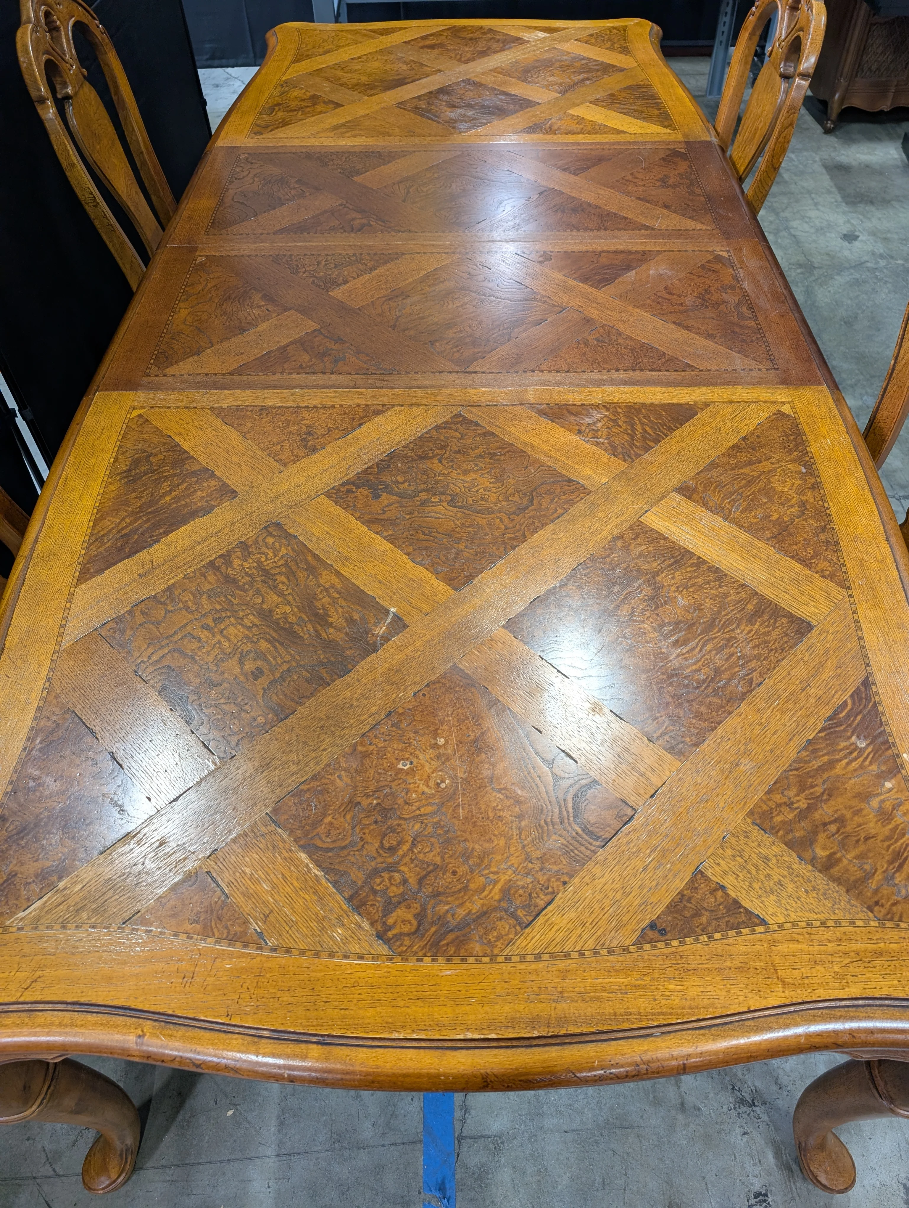 Ornate Inlaid Wood Thomasville Dining Table with Matching Chairs - Image 8