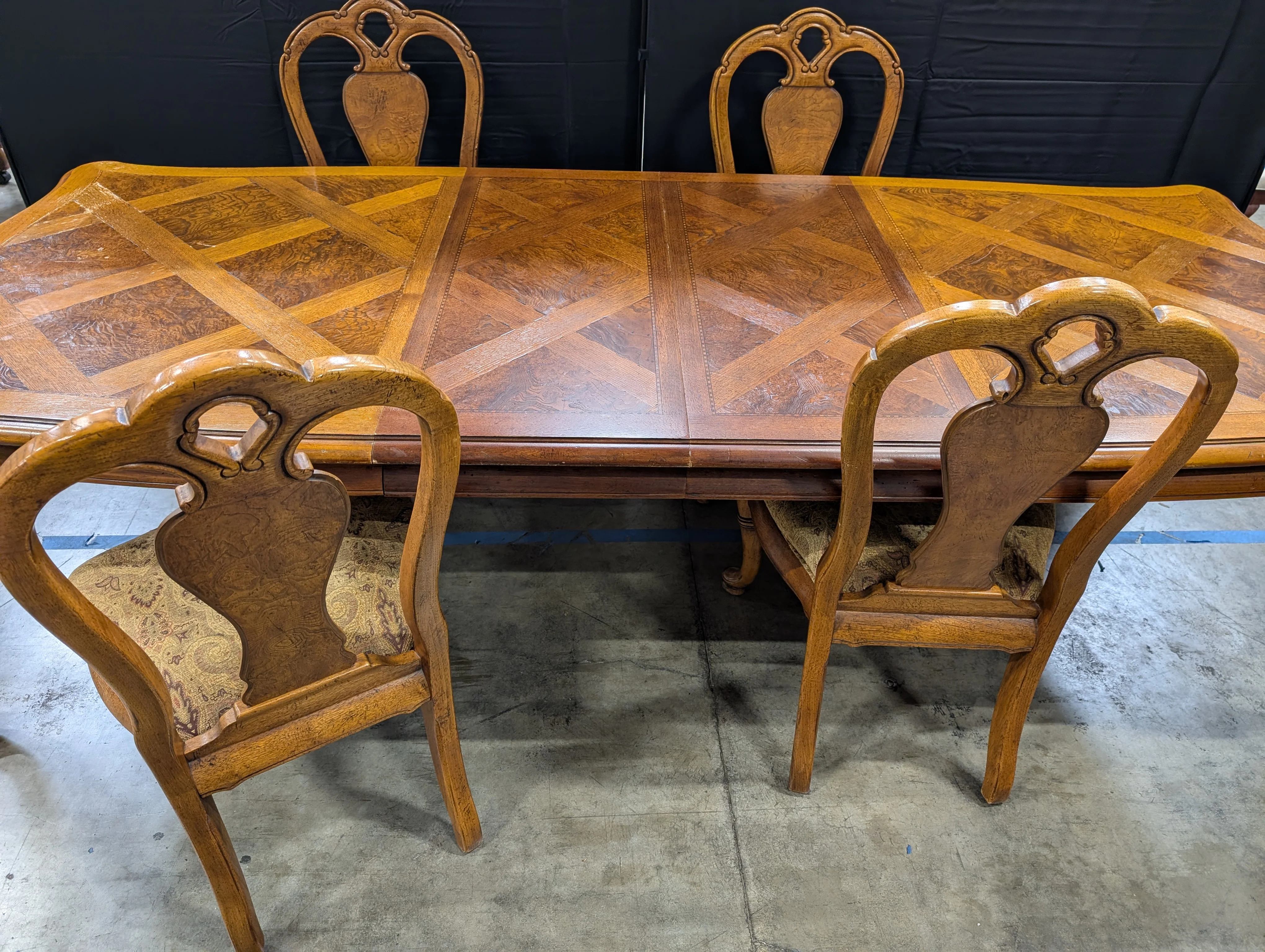 Ornate Inlaid Wood Thomasville Dining Table with Matching Chairs - Image 9