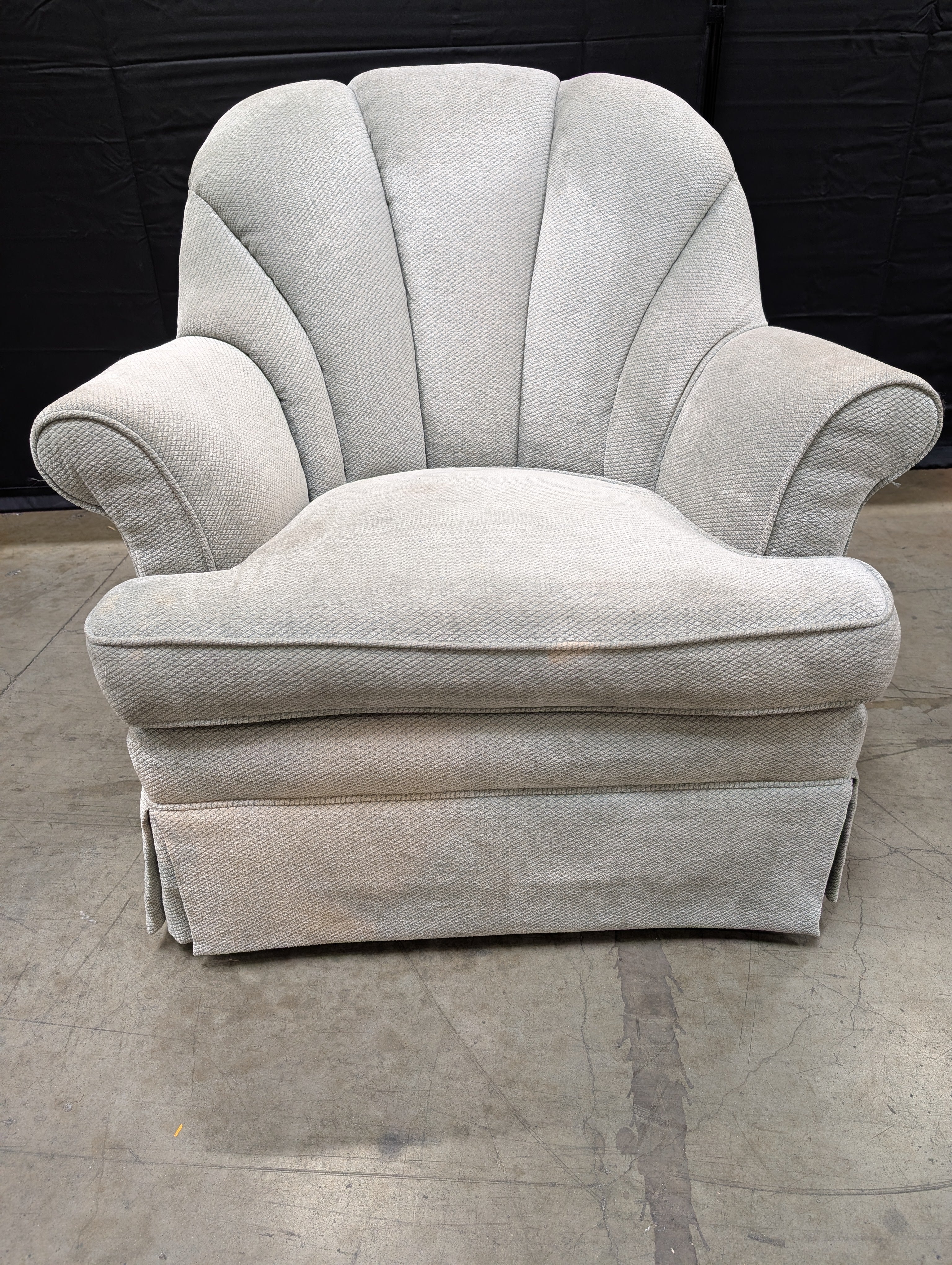 Textured Upholstered Scalloped Back Swivel Armchair - Image 2