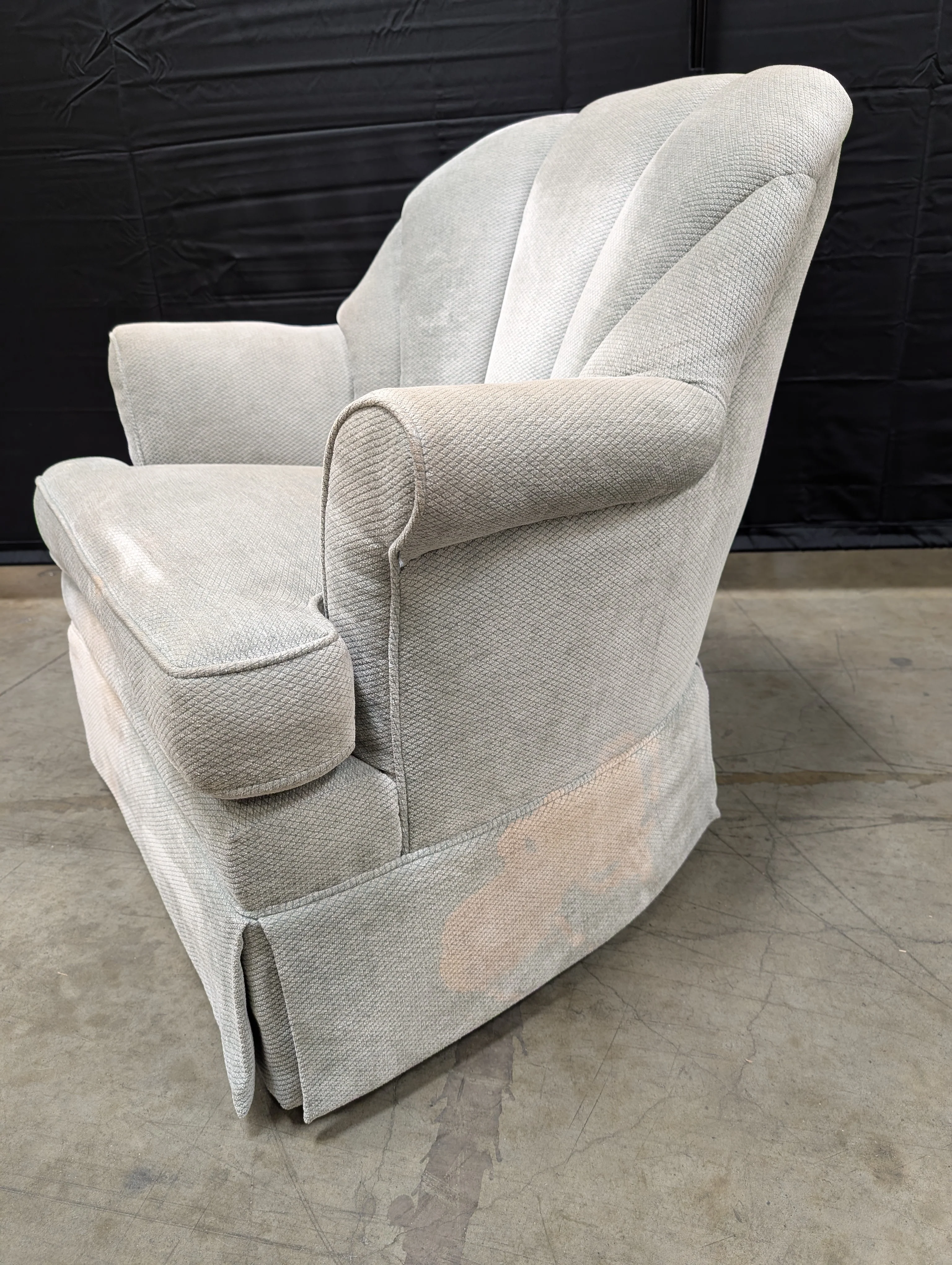 Textured Upholstered Scalloped Back Swivel Armchair - Image 4