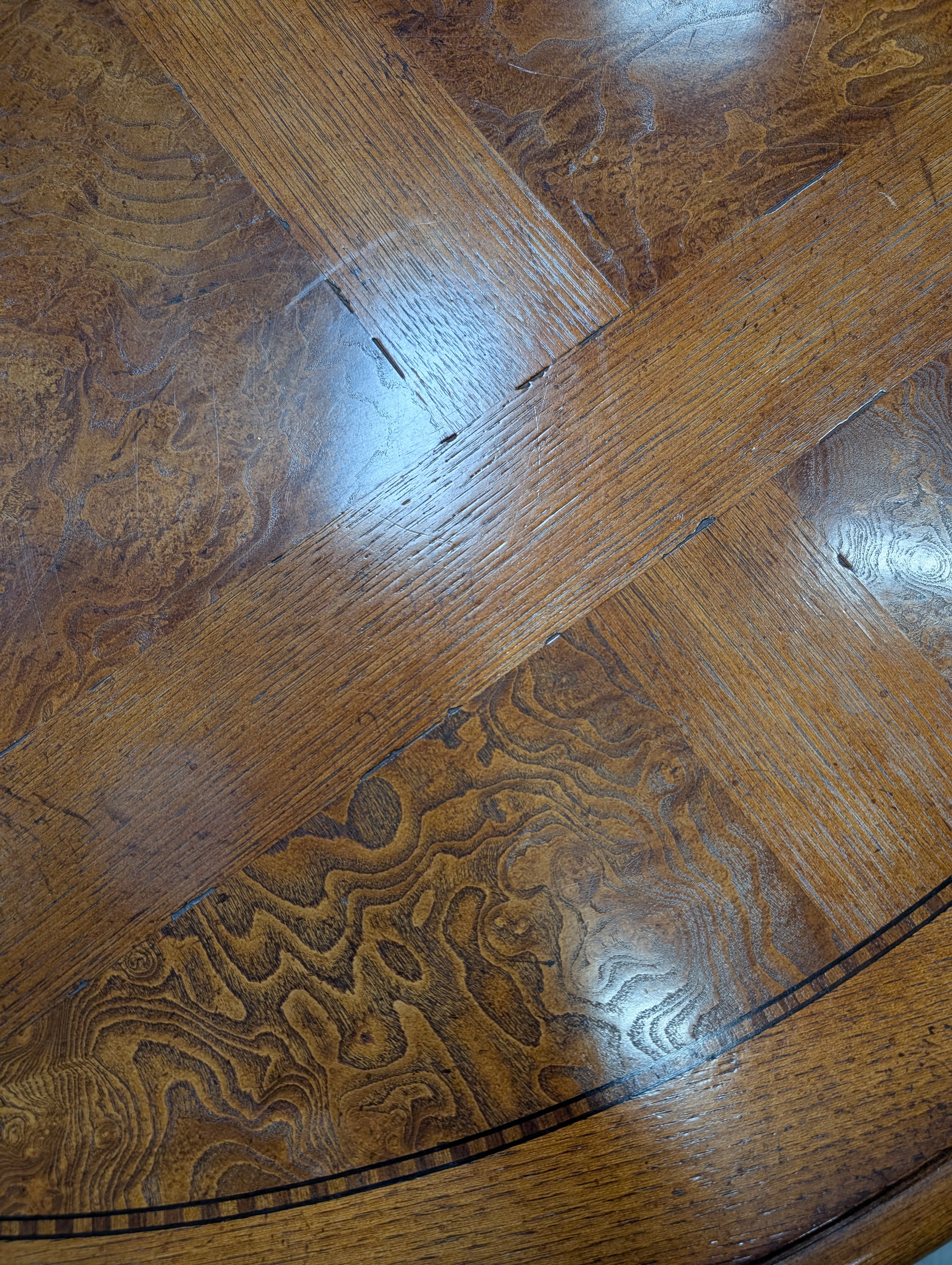 Round Inlaid Wood Pedestal Dining Table - Image 11