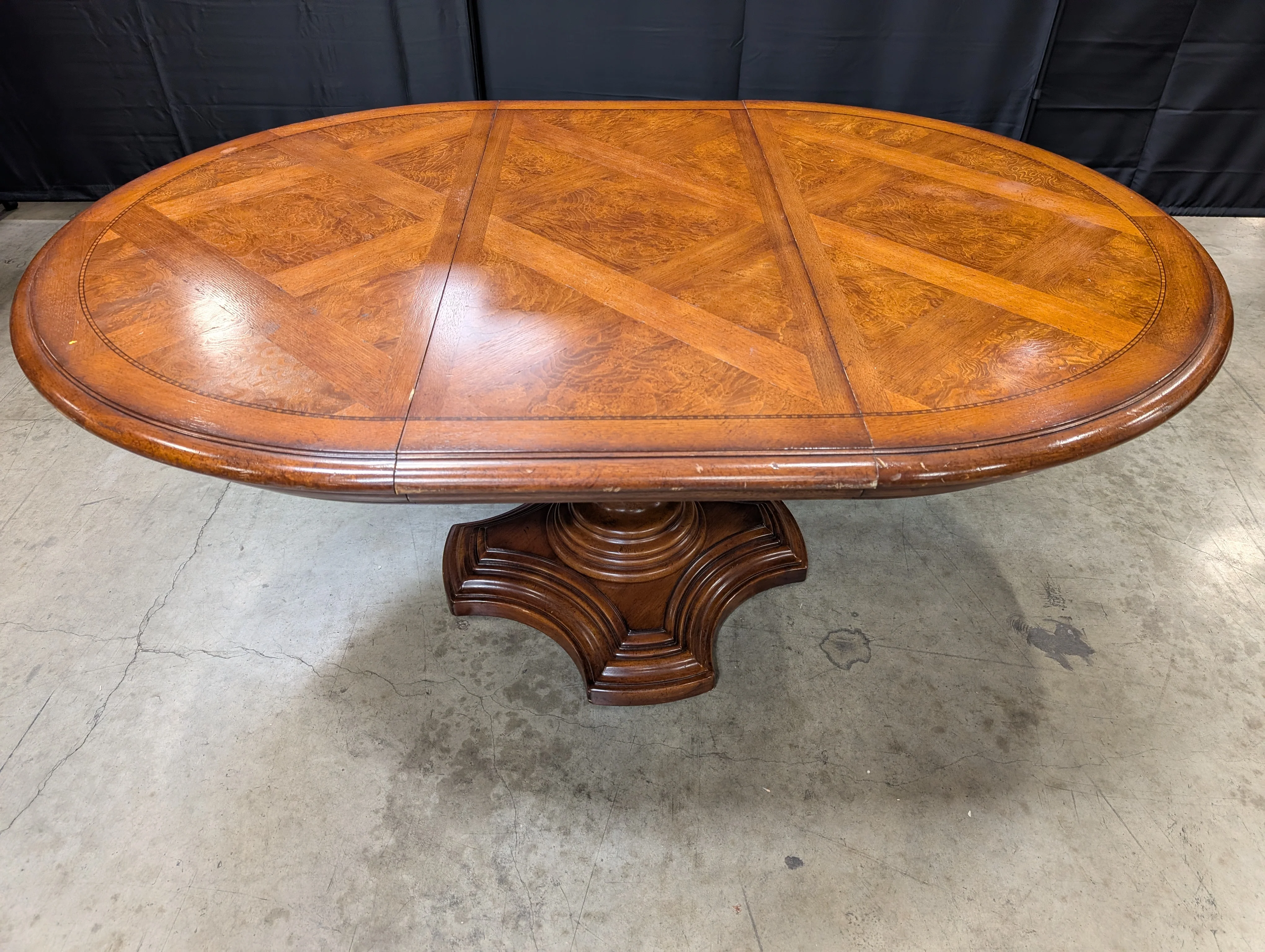 Round Inlaid Wood Pedestal Dining Table - Image 2