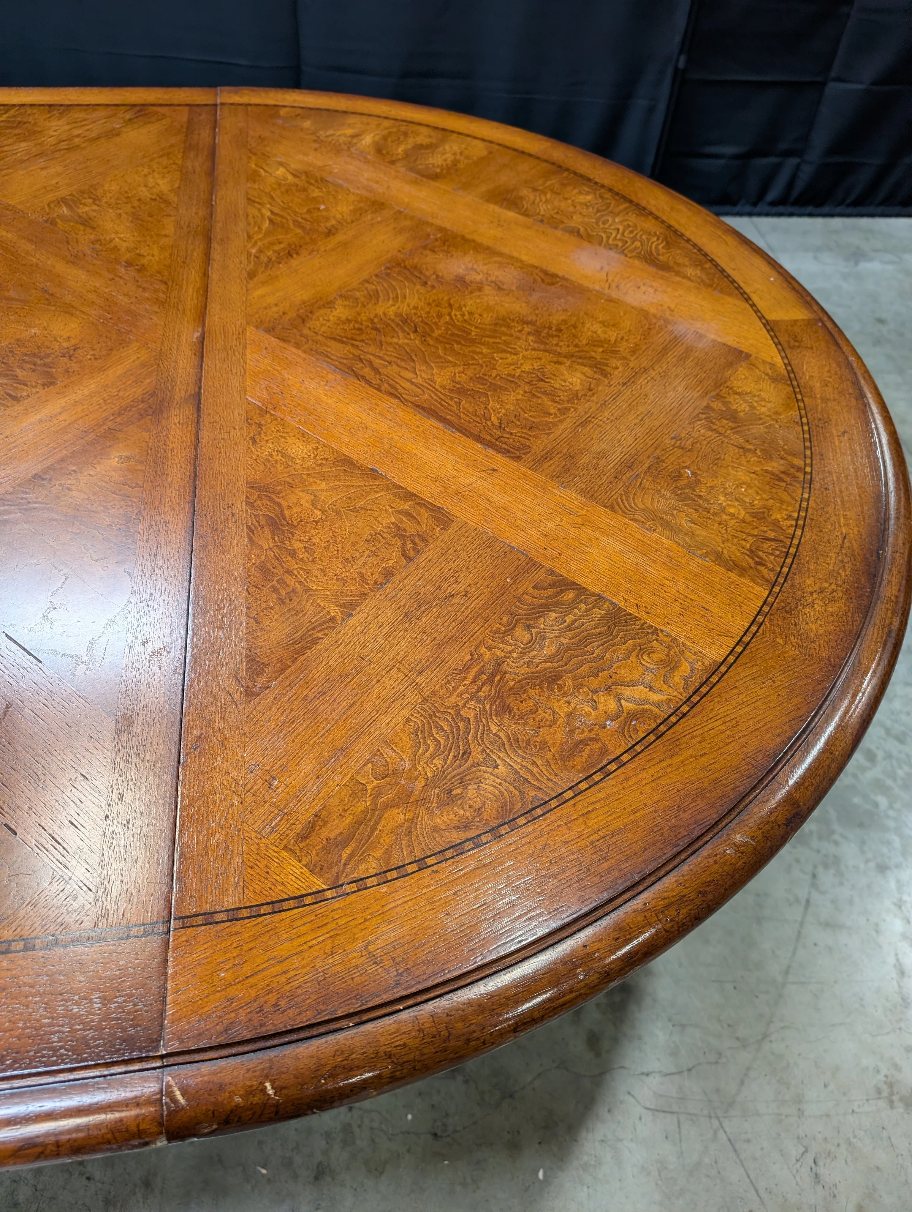 Round Inlaid Wood Pedestal Dining Table - Image 6