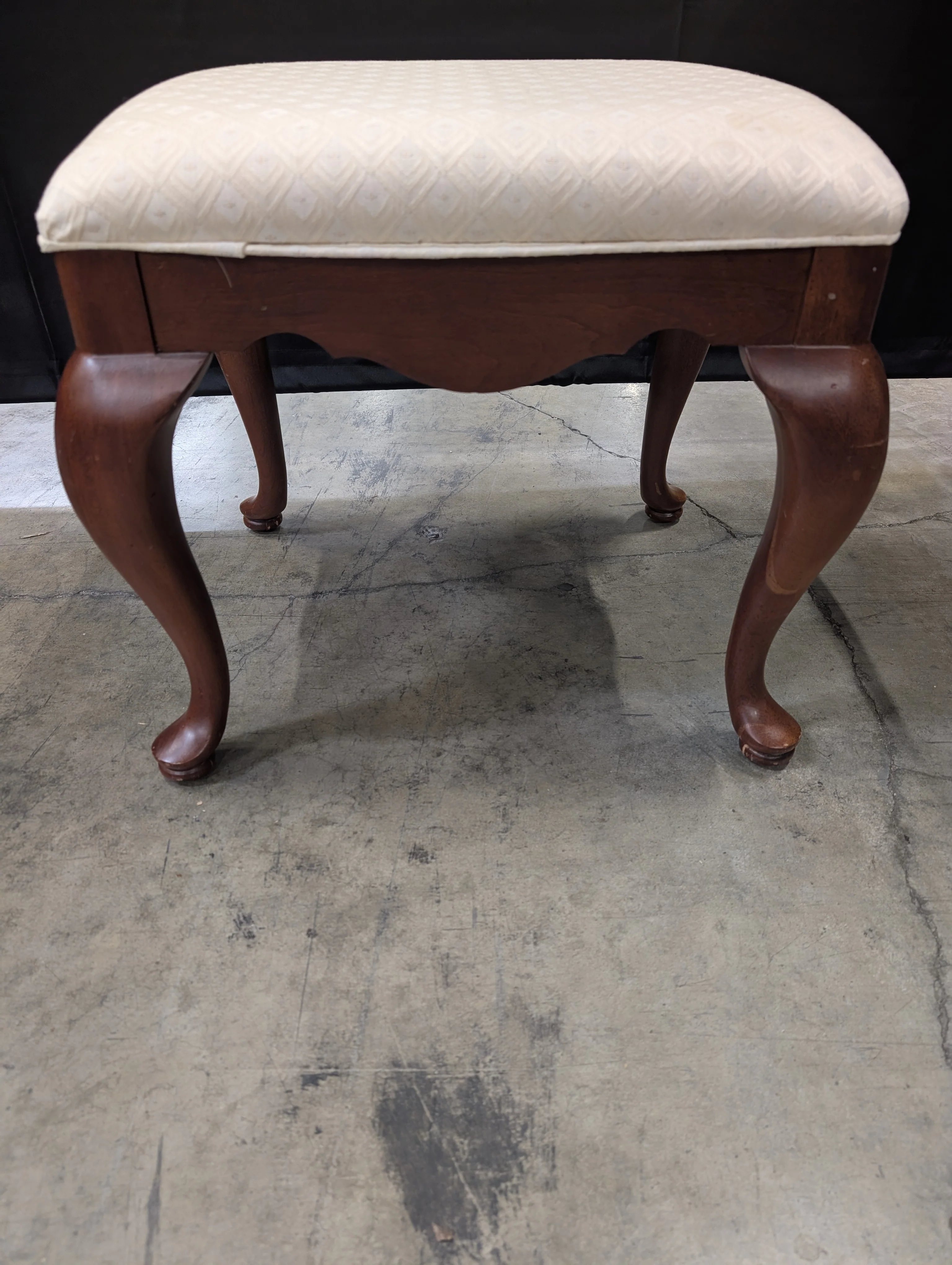 Traditional Upholstered Footstool with Cabriole Legs - Image 2
