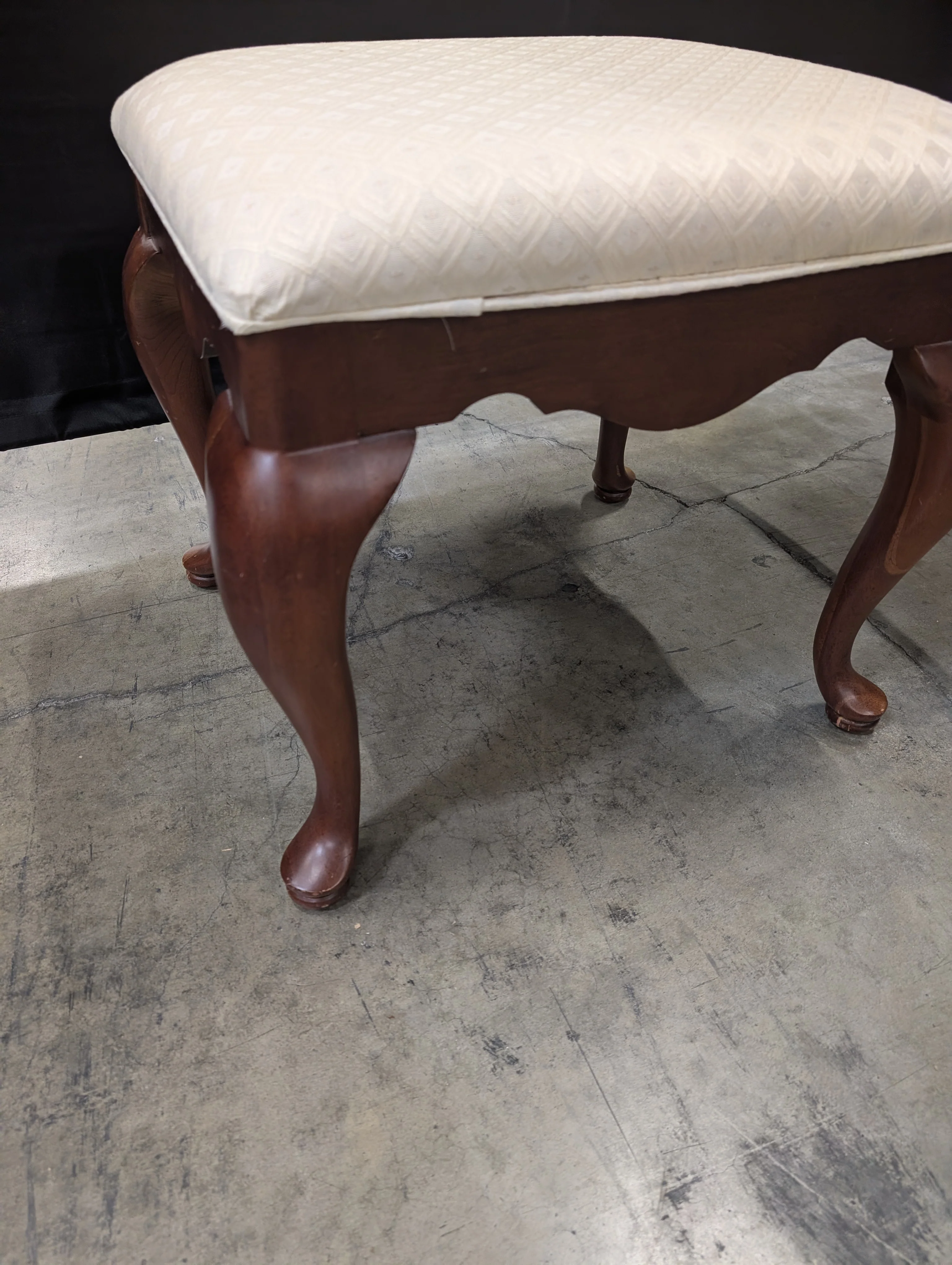 Traditional Upholstered Footstool with Cabriole Legs - Image 3