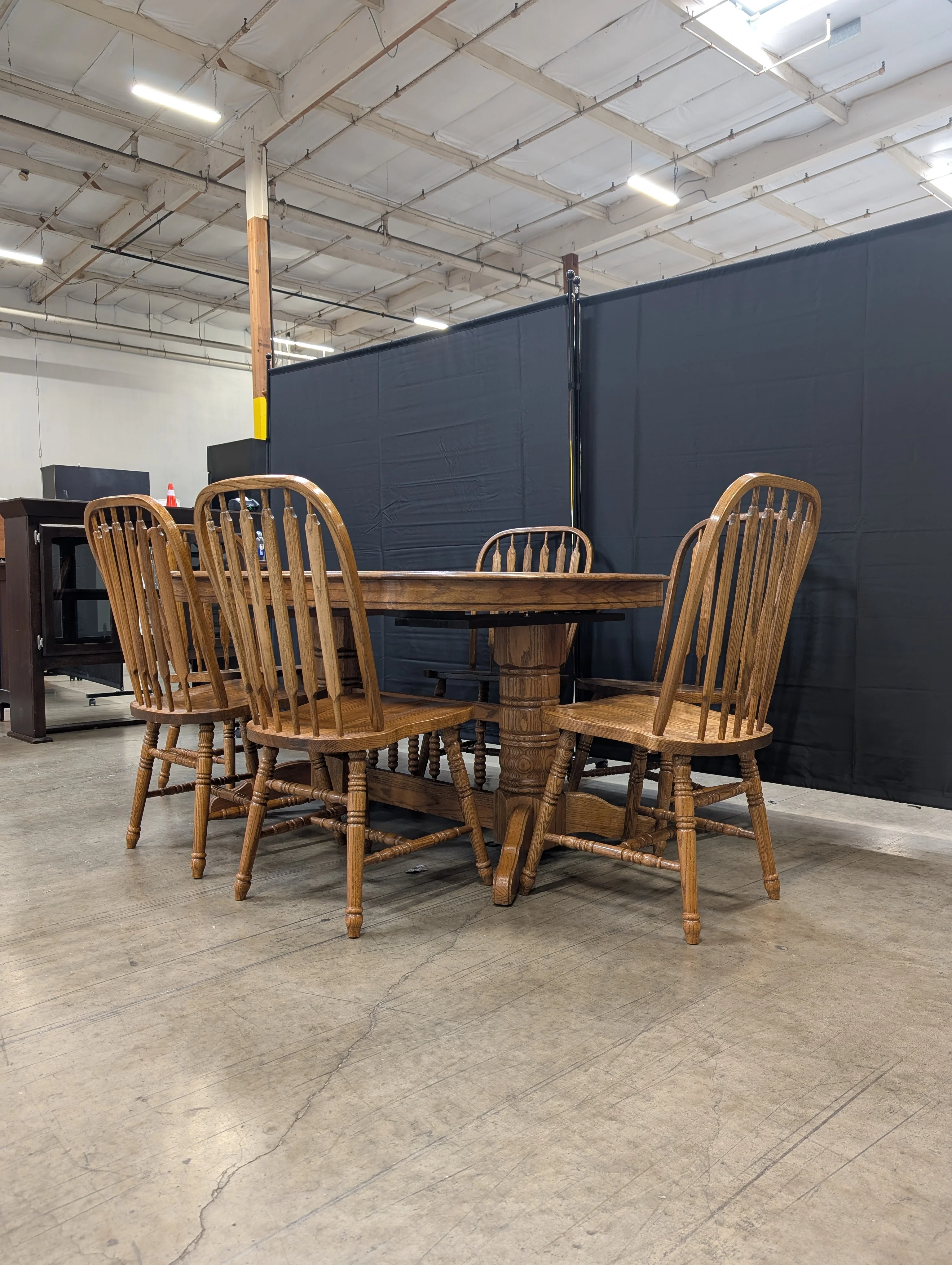 Oak Finish Dining Table with Six Spindle Back Chairs - Image 2
