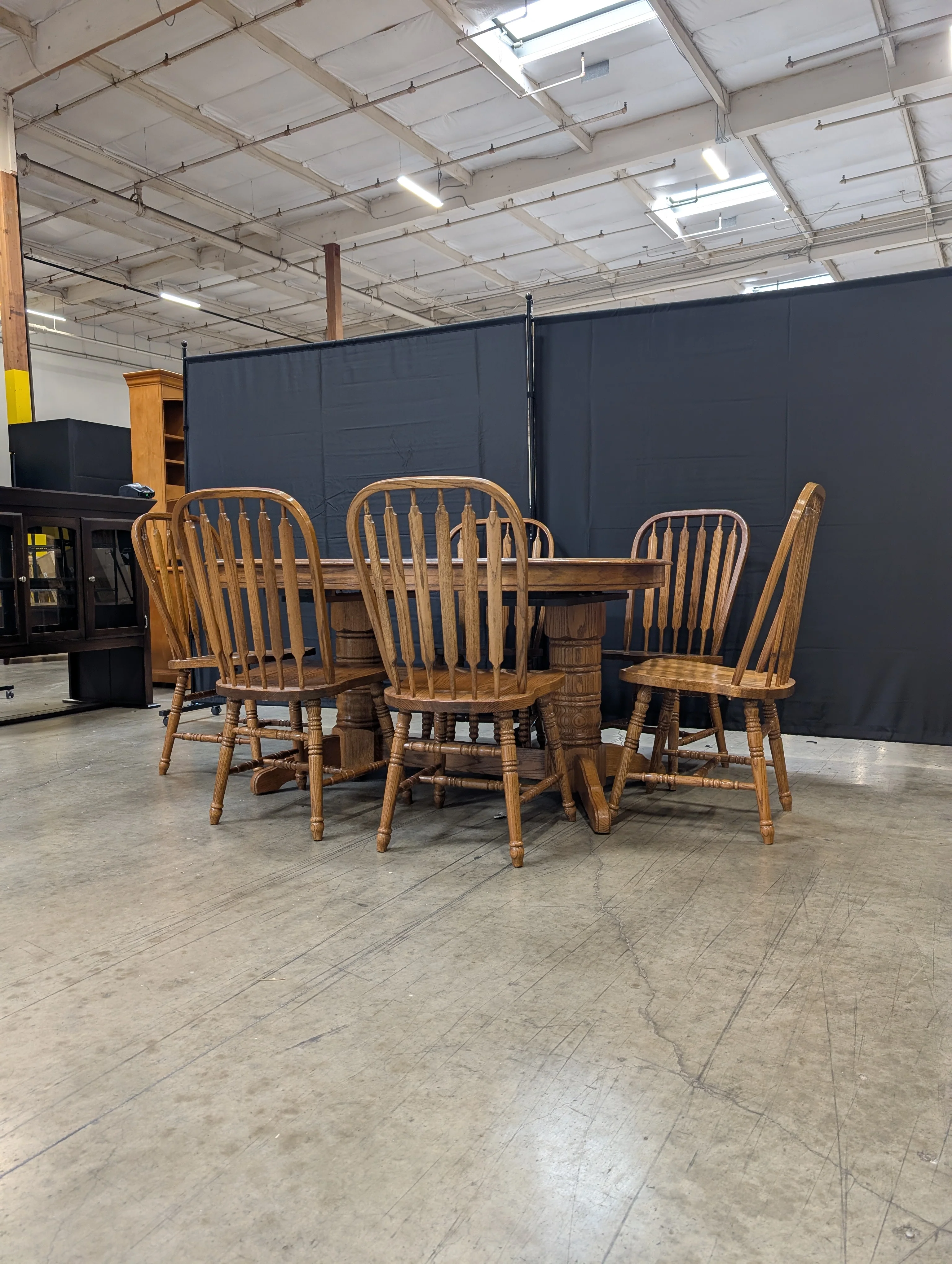 Oak Finish Dining Table with Six Spindle Back Chairs - Image 4