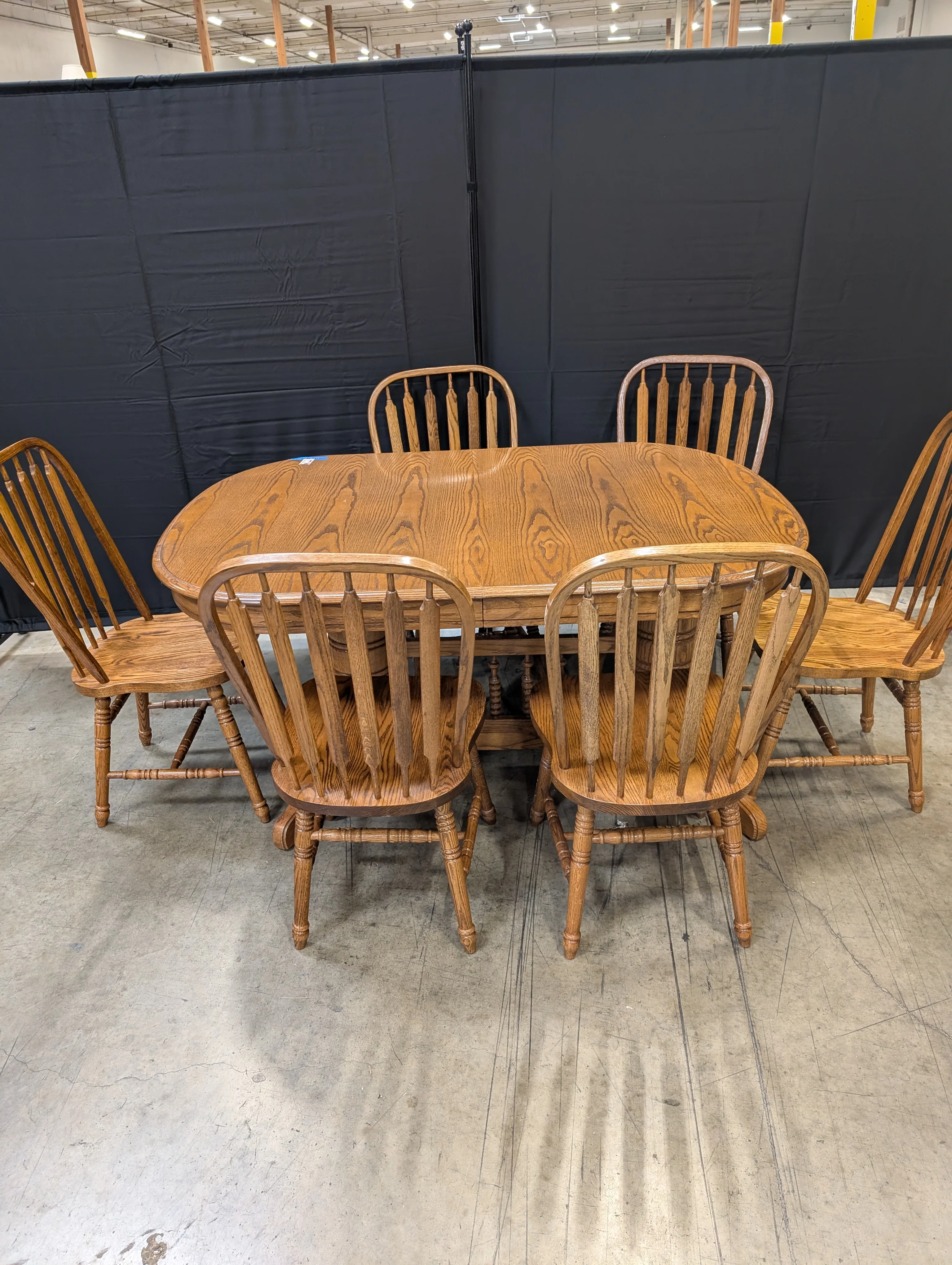 Oak Finish Dining Table with Six Spindle Back Chairs - Image 5