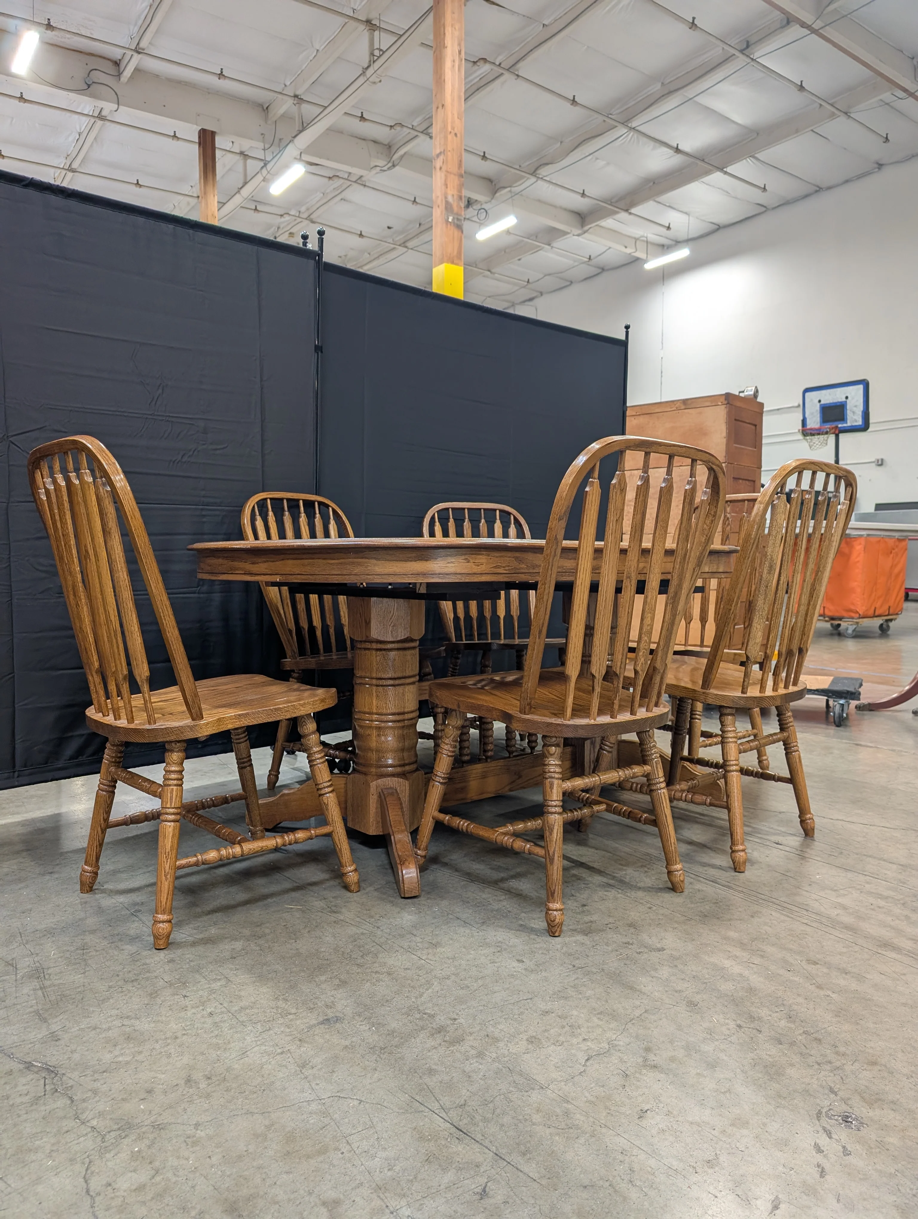Oak Finish Dining Table with Six Spindle Back Chairs - Image 7