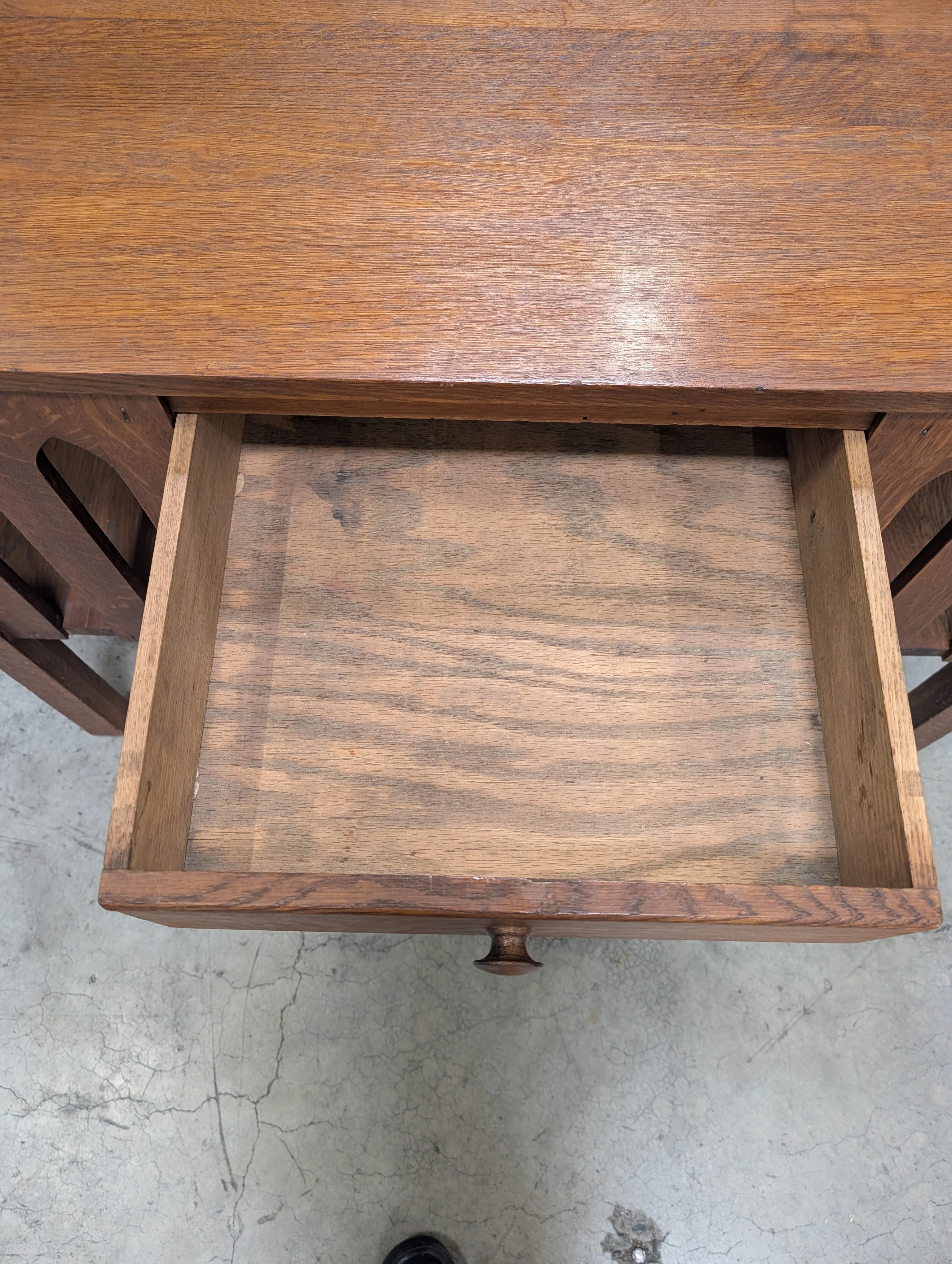 Vintage Dark Stained Wood Writing Desk with Arched Side Panels - Image 7