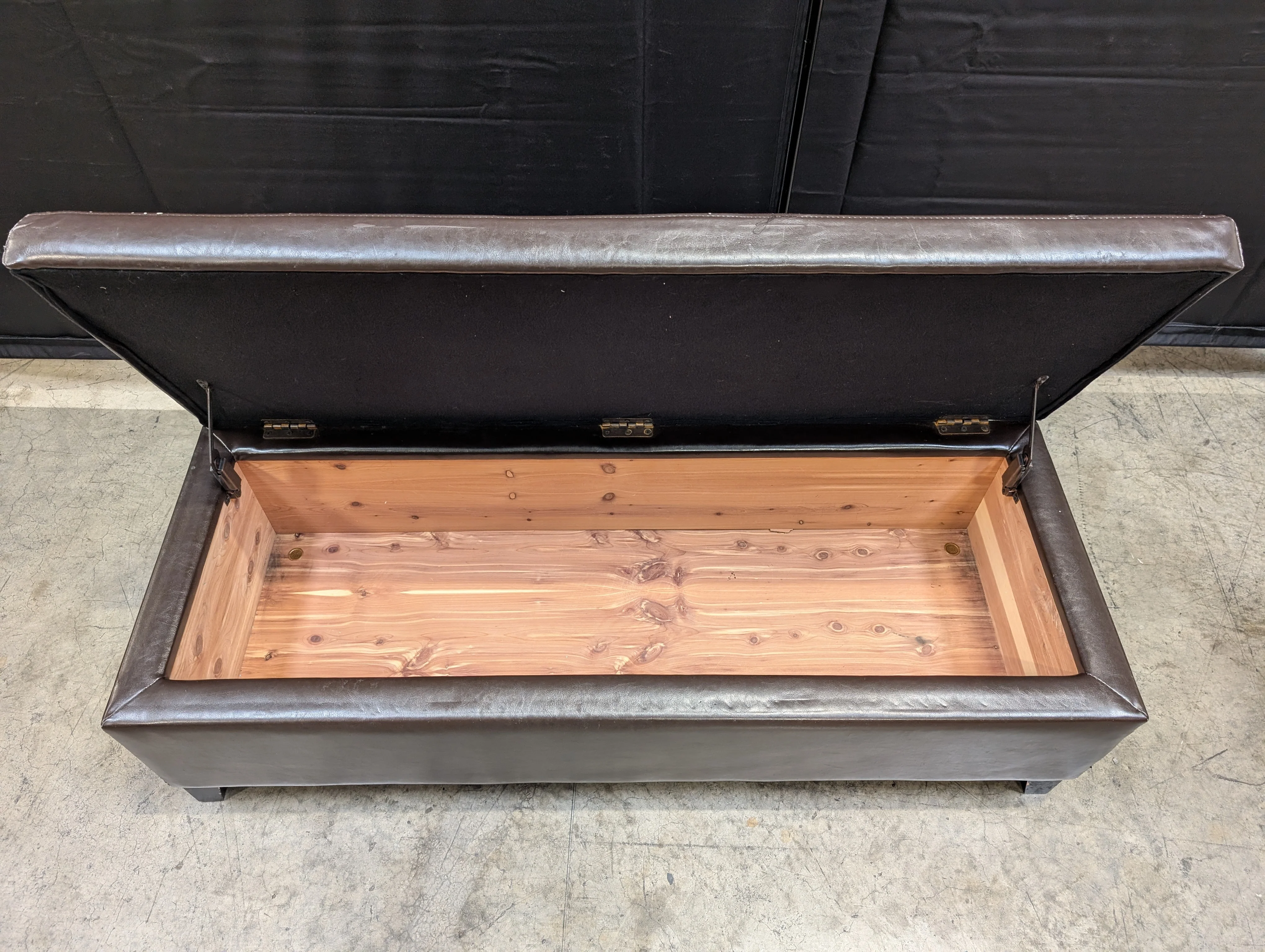 Dark Brown Upholstered Rectangular Ottoman with Cedar Inside - Image 3