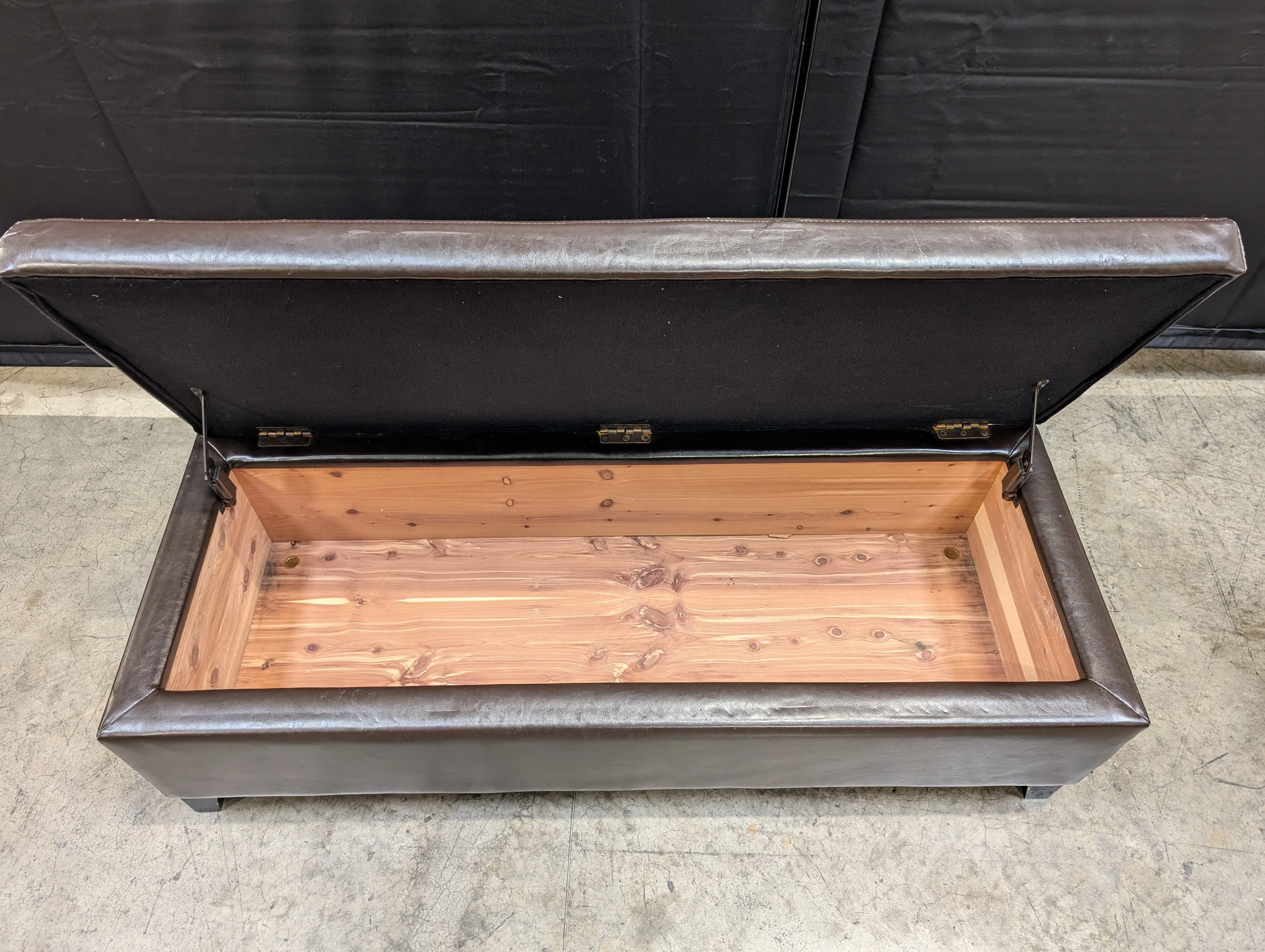 Dark Brown Upholstered Rectangular Ottoman with Cedar Inside - Image 4