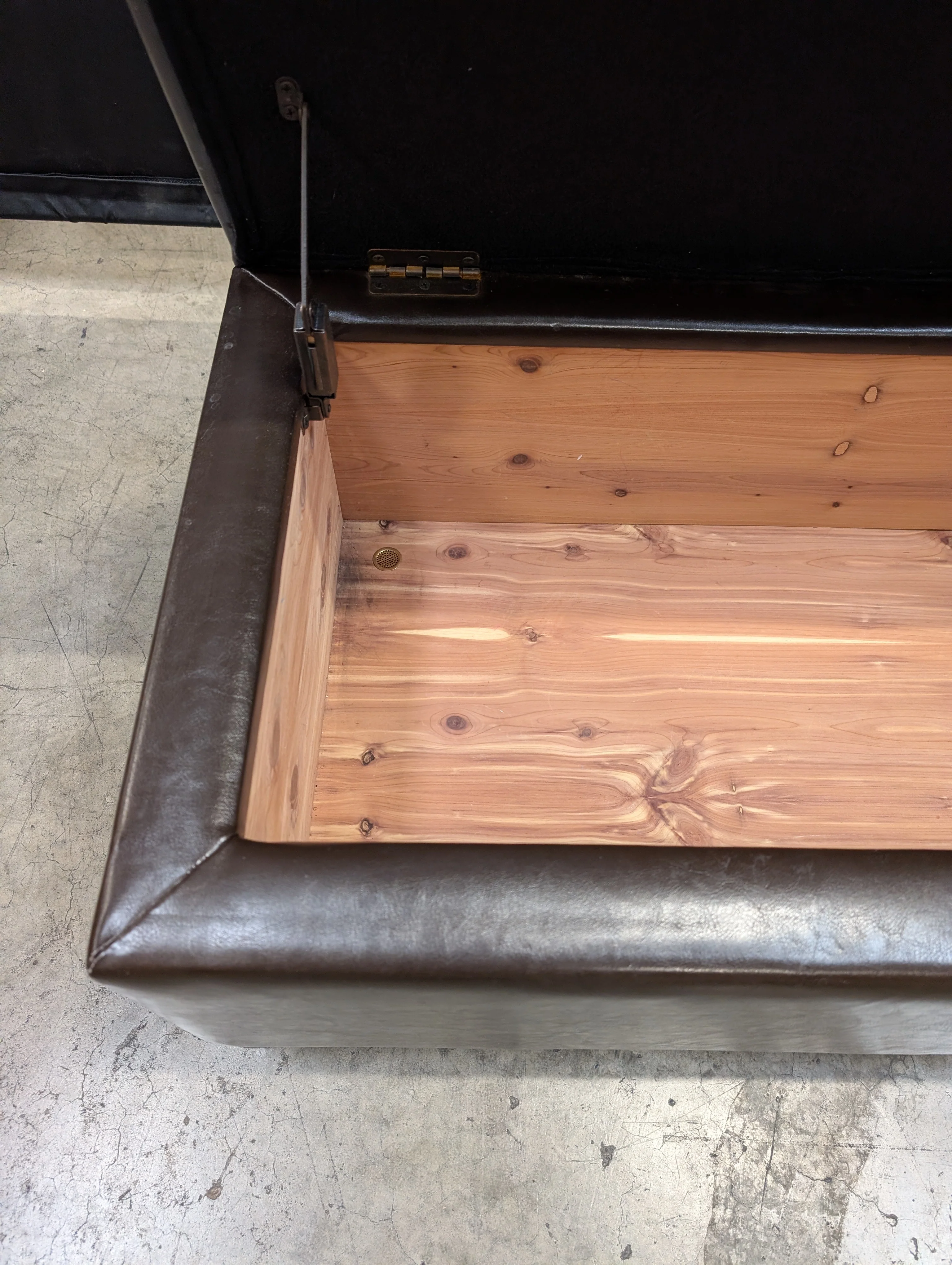 Dark Brown Upholstered Rectangular Ottoman with Cedar Inside - Image 5