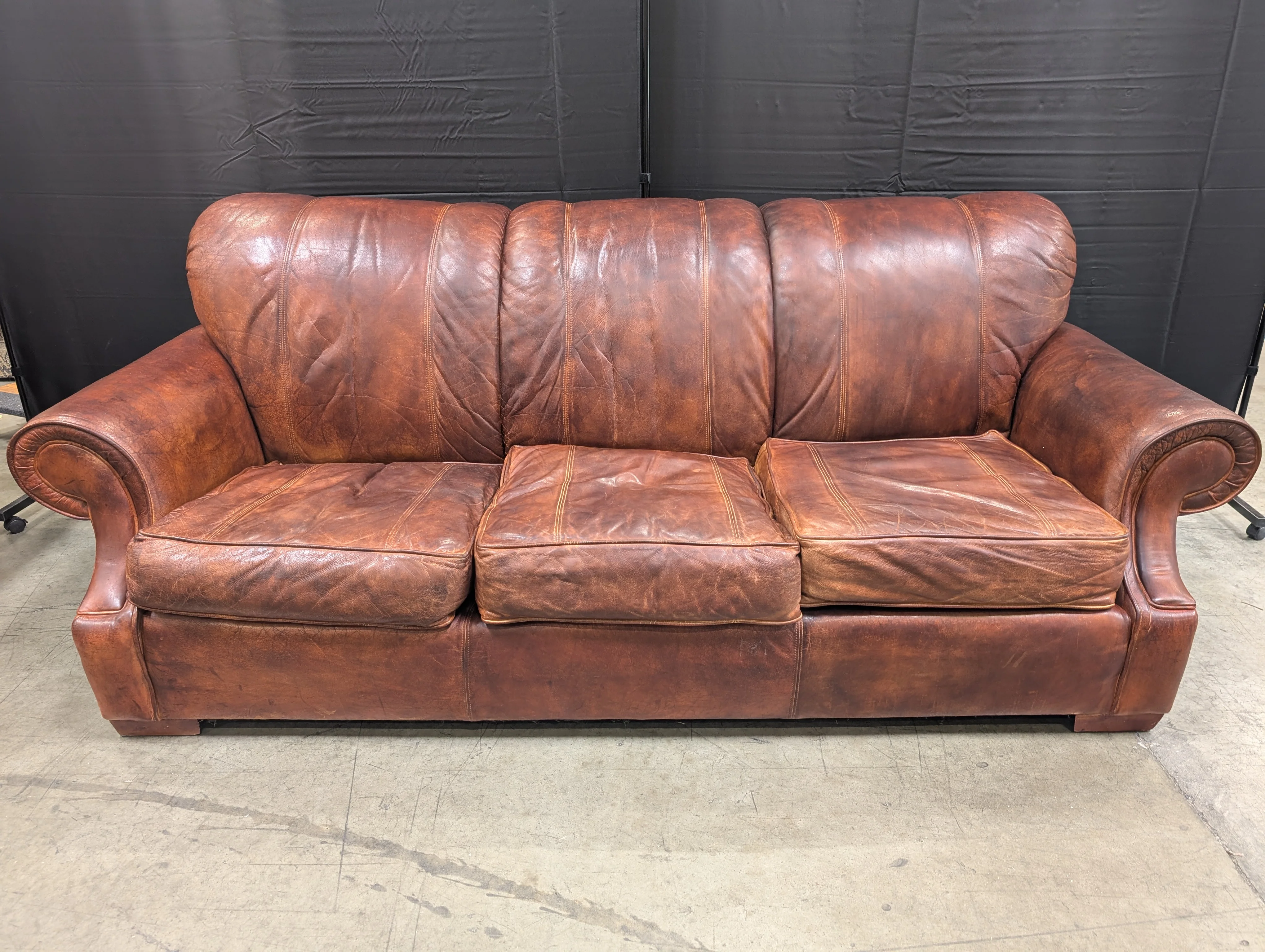 Lauren Leather Co. Full-Grain Distressed Leather Sofa - Custom Made High End - Made in USA (2 Available) - Image 3