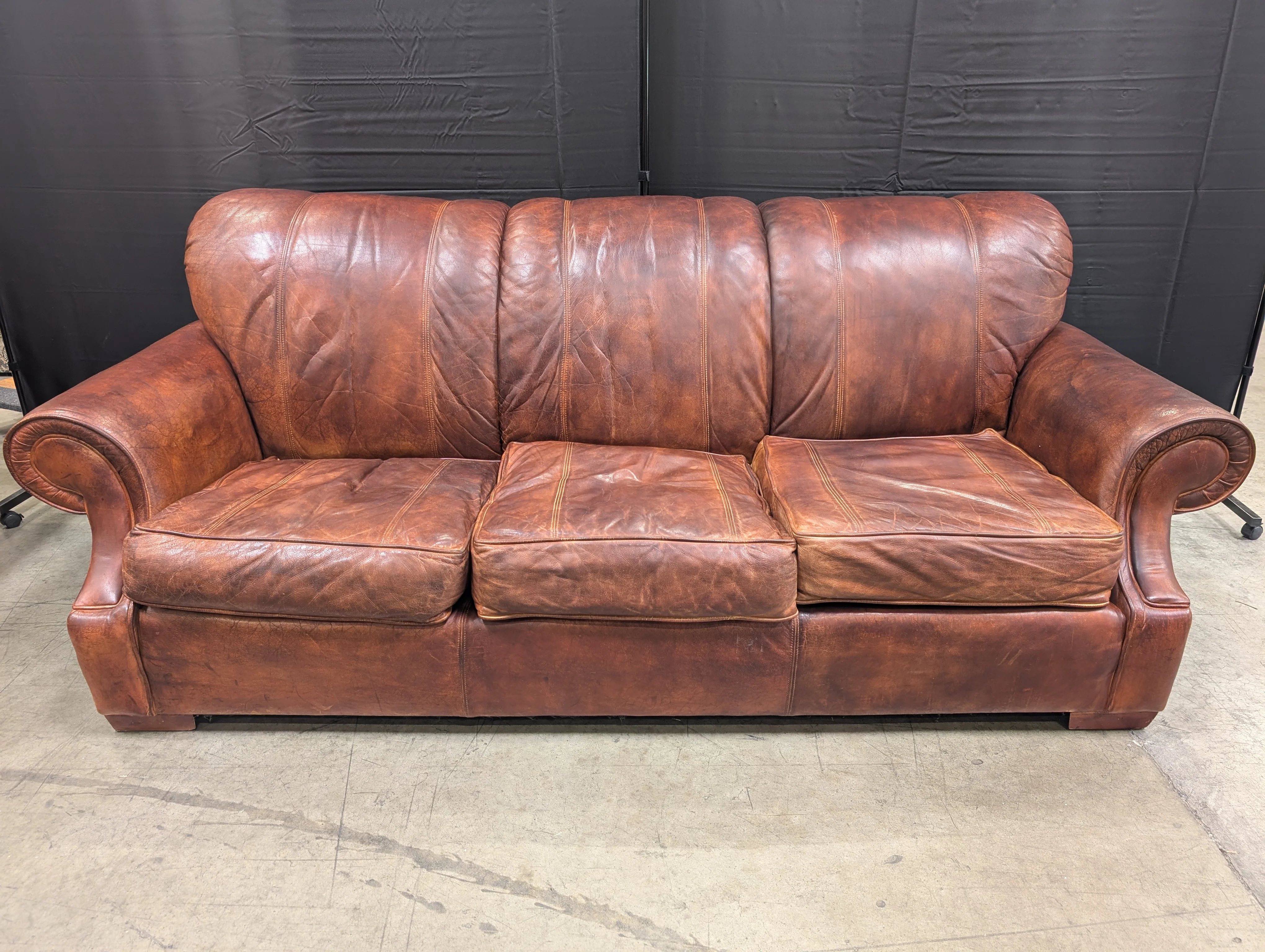 Lauren Leather Co. Full-Grain Distressed Leather Sofa - Custom Made High End - Made in USA (2 Available) - Image 4
