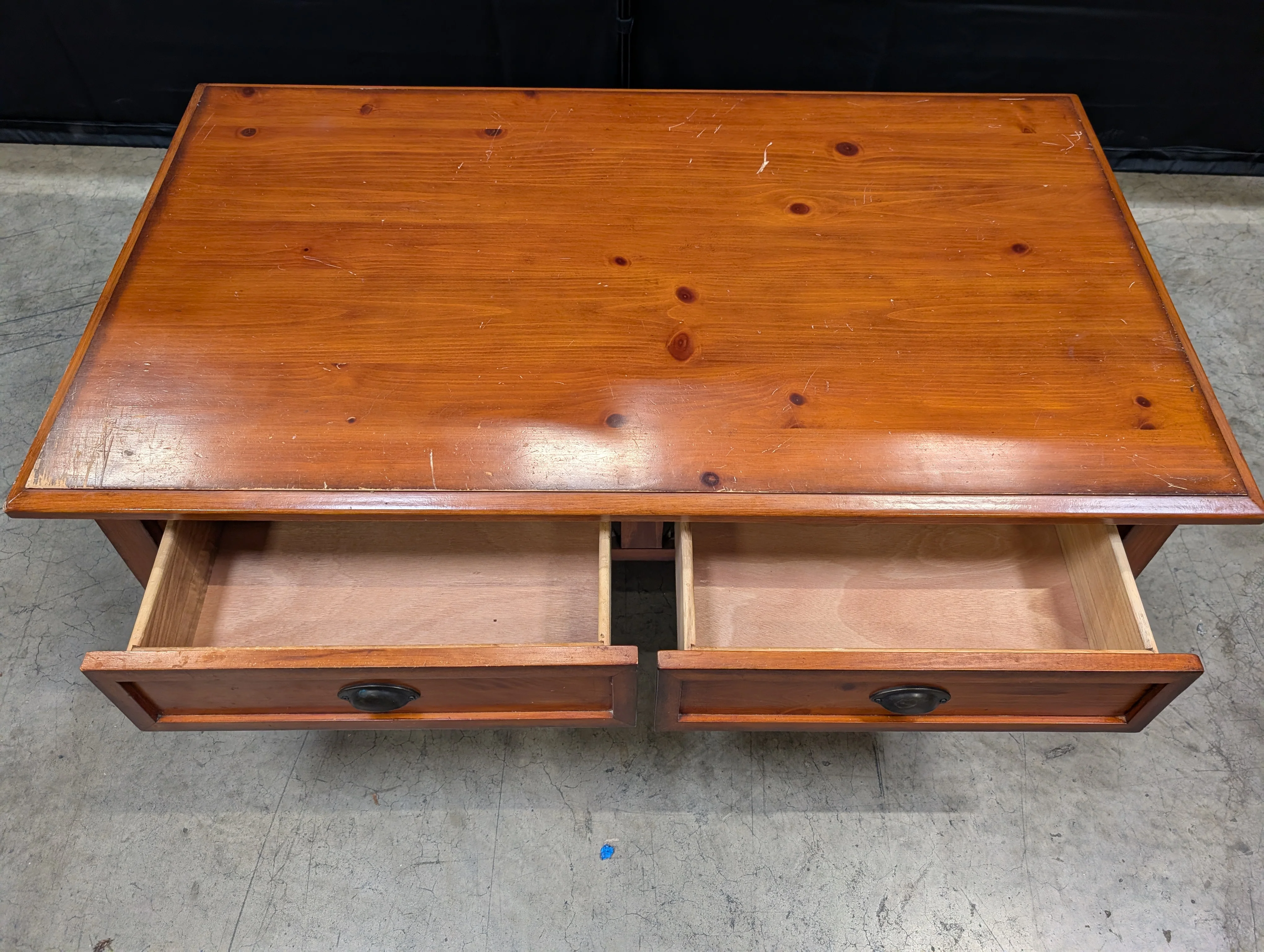 Used Hardwood Coffee Table with Two Storage Drawers - Image 2