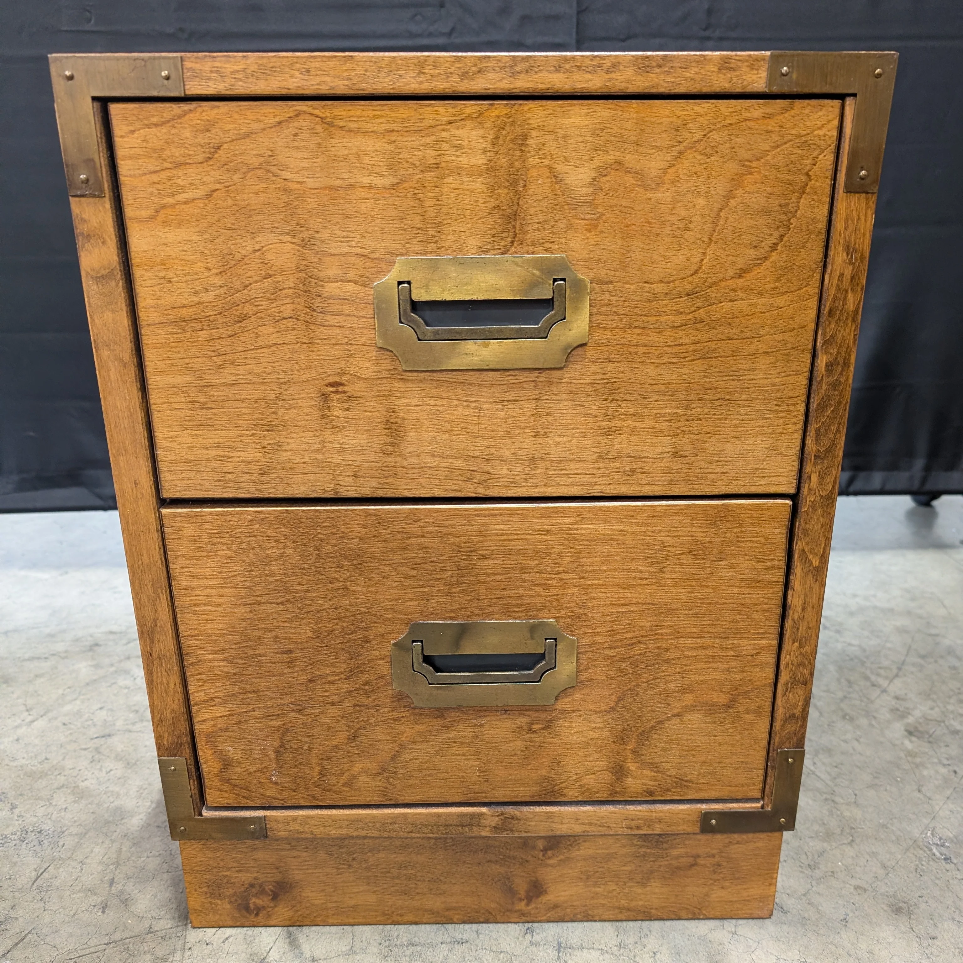 Campaign Style Two-Drawer Wood Nightstand Chest