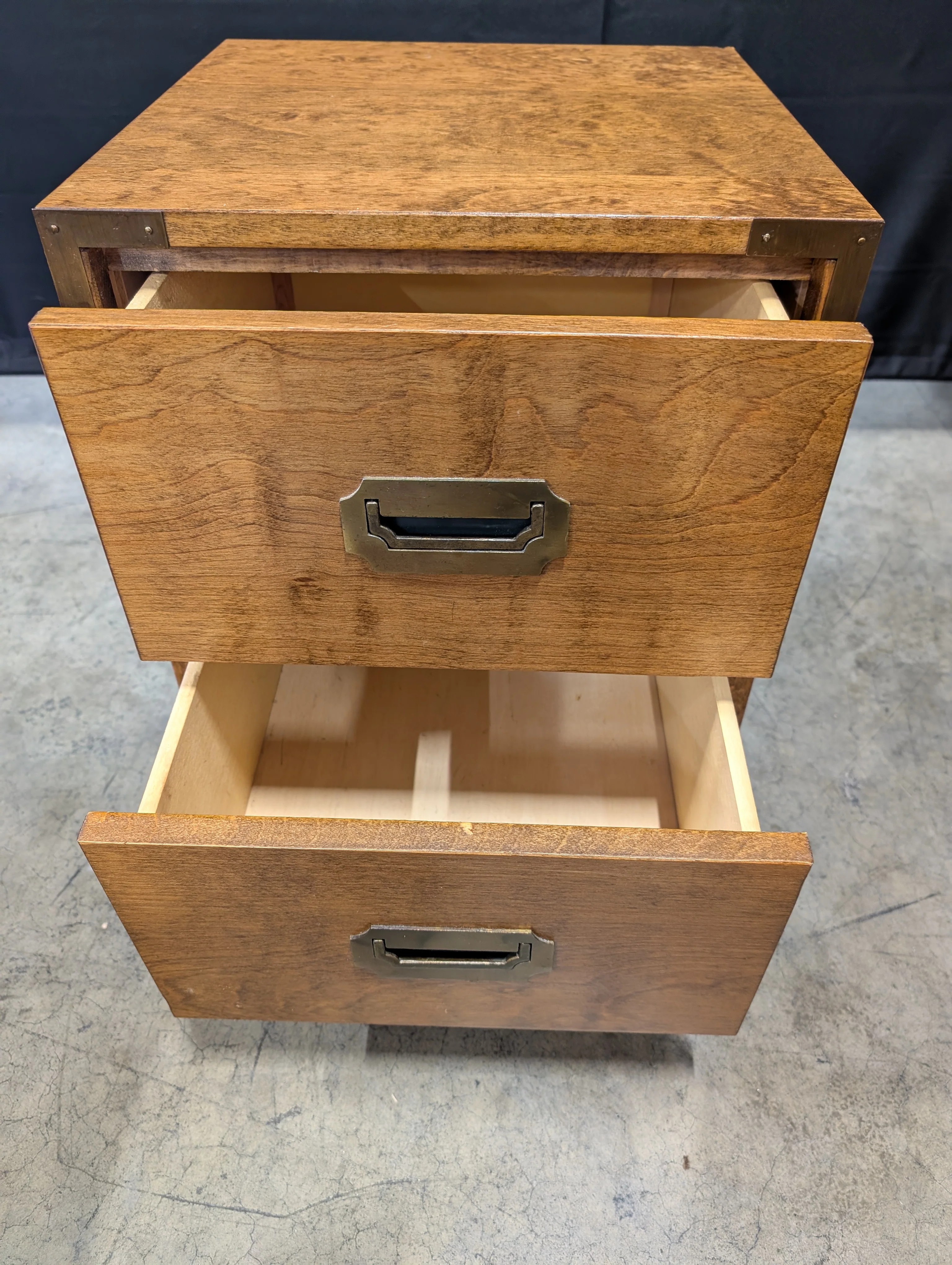 Campaign Style Two-Drawer Wood Nightstand Chest - Image 2