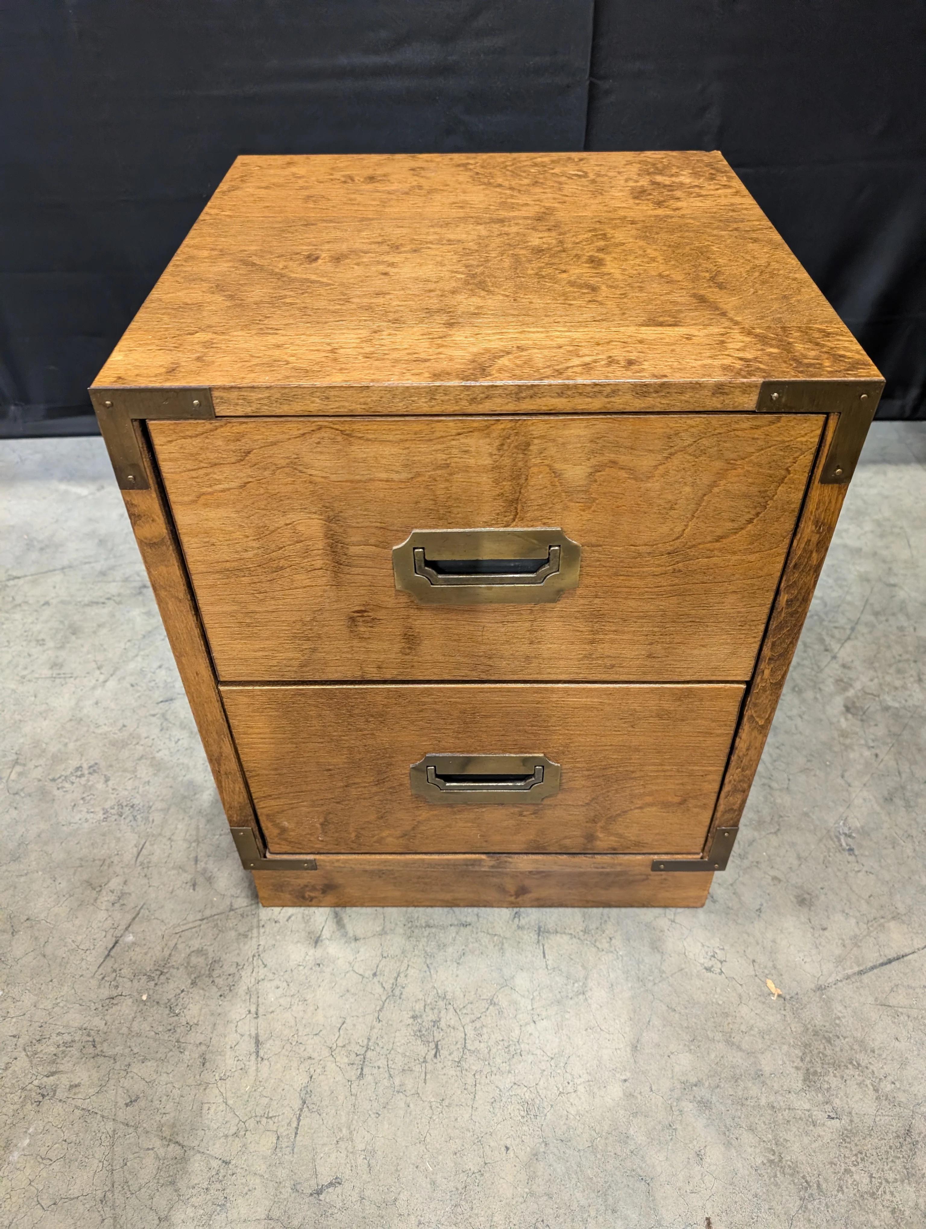 Campaign Style Two-Drawer Wood Nightstand Chest - Image 3
