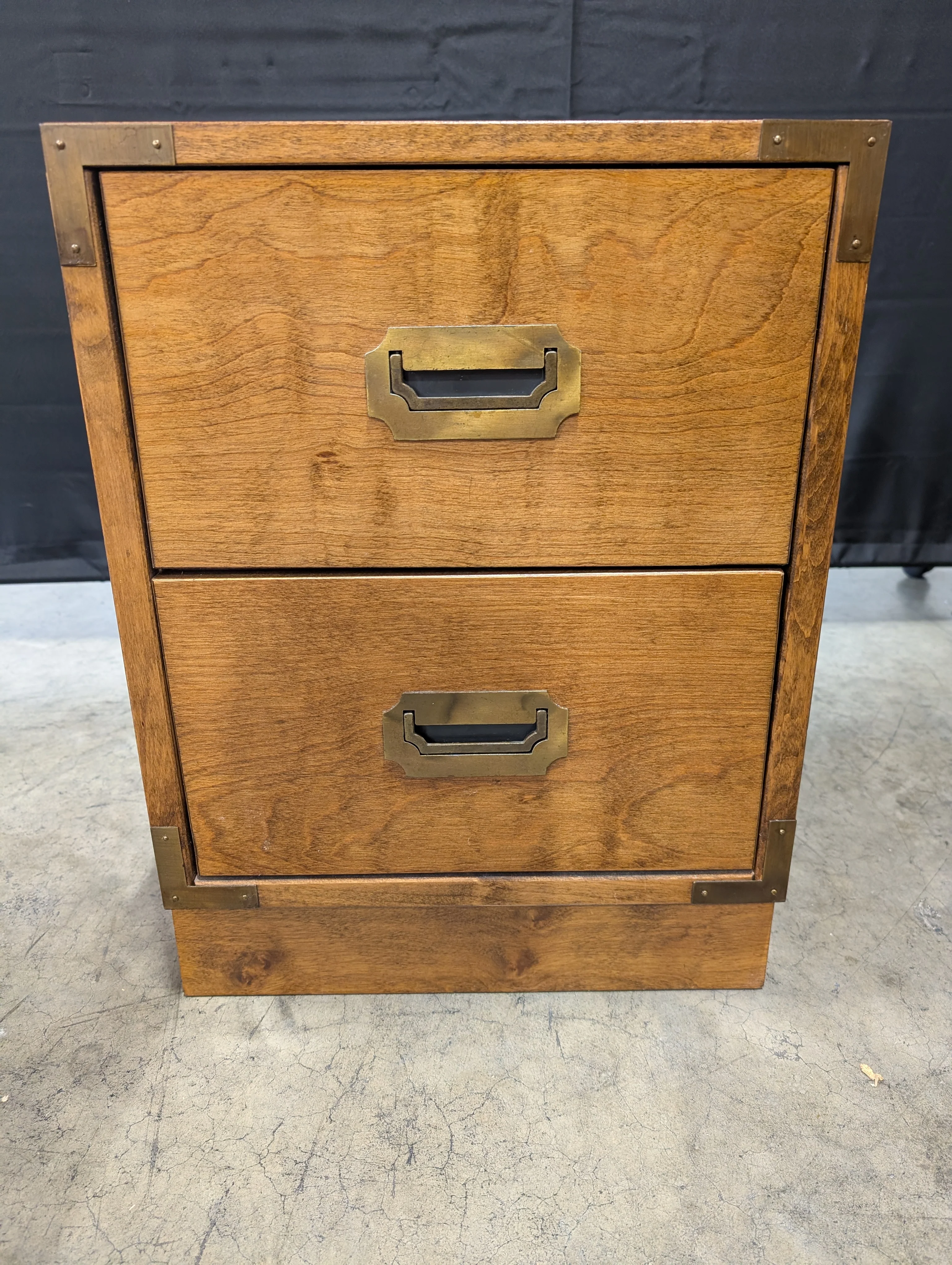 Campaign Style Two-Drawer Wood Nightstand Chest - Image 4
