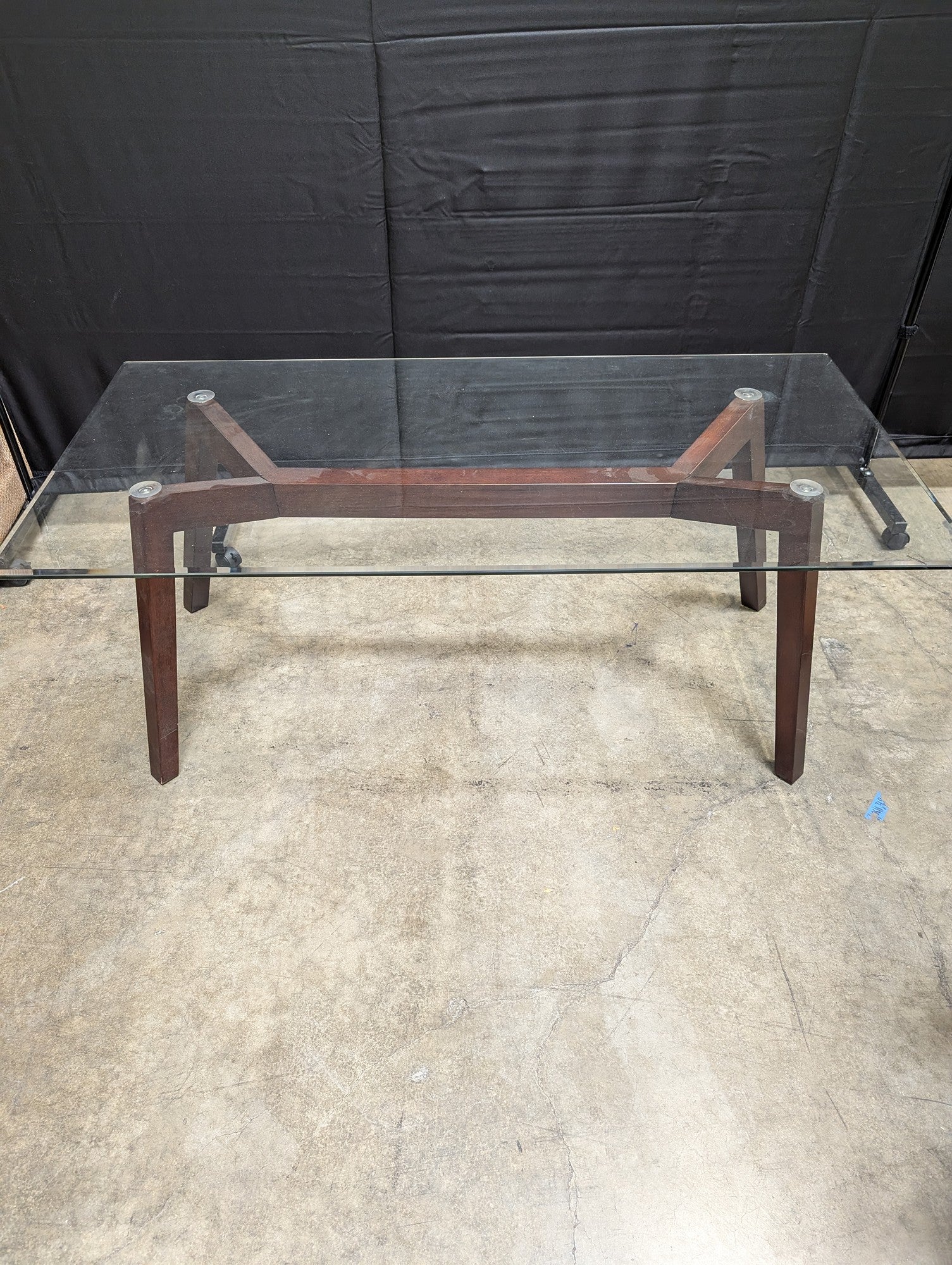 Mid-Century Modern Style Glass Top Coffee Table with Dark Wood X-Base