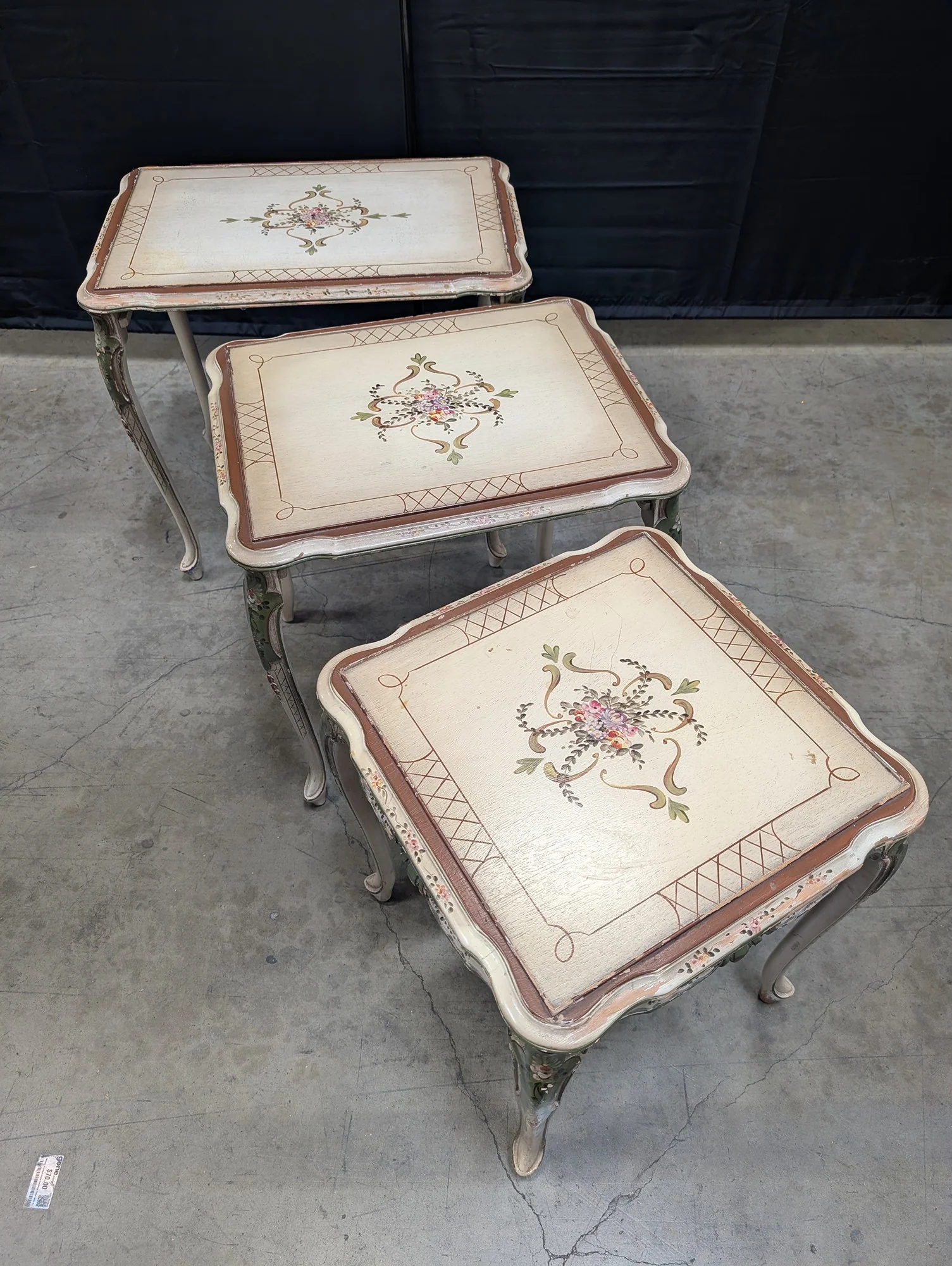 Vintage French Provincial Hand-Painted Floral Nesting Tables Set - Image 2