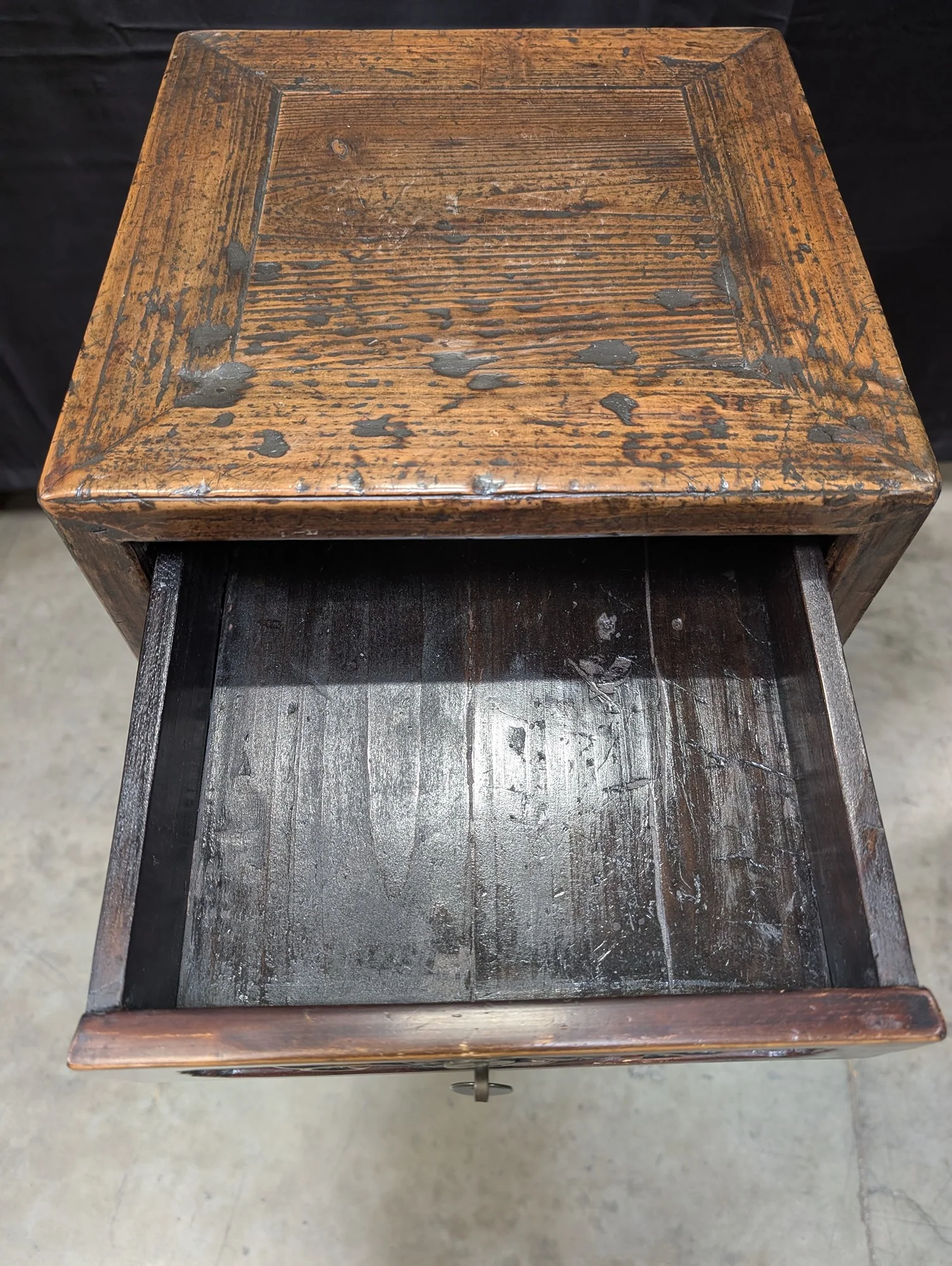 Rustic Asian Hardwood Display Stand with Drawer and Cabinet - Image 2