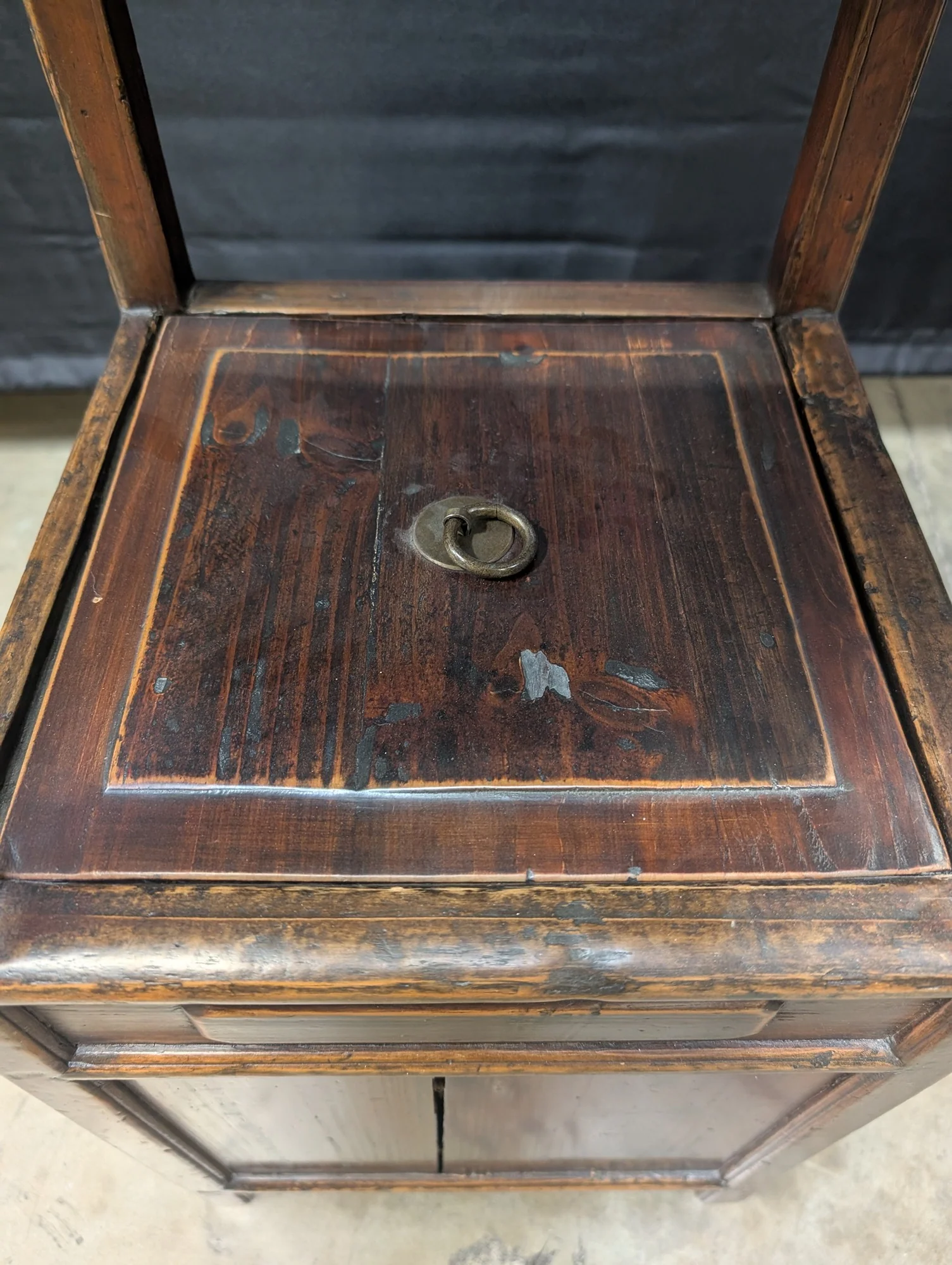Rustic Asian Hardwood Display Stand with Drawer and Cabinet - Image 3
