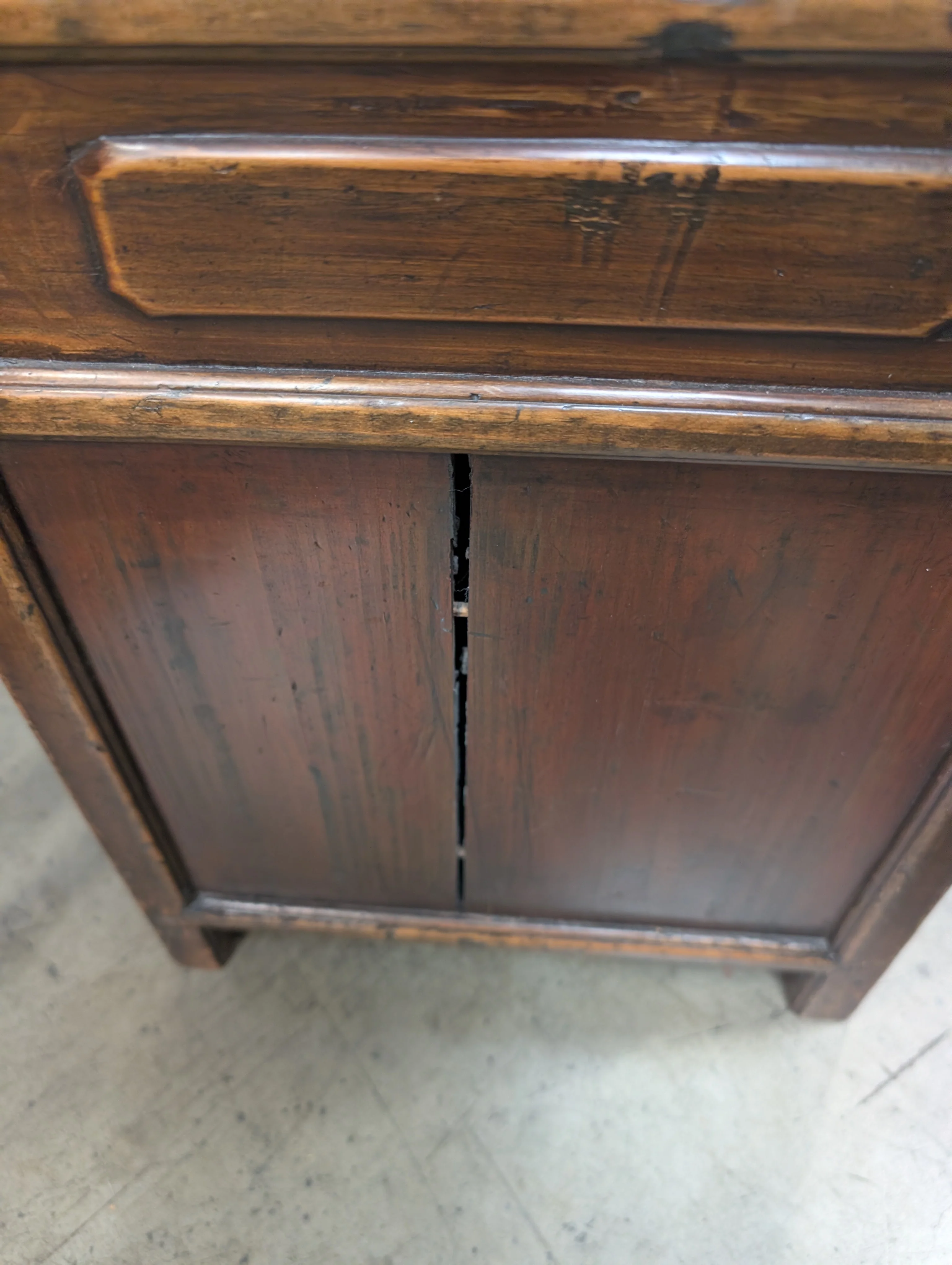 Rustic Asian Hardwood Display Stand with Drawer and Cabinet - Image 7