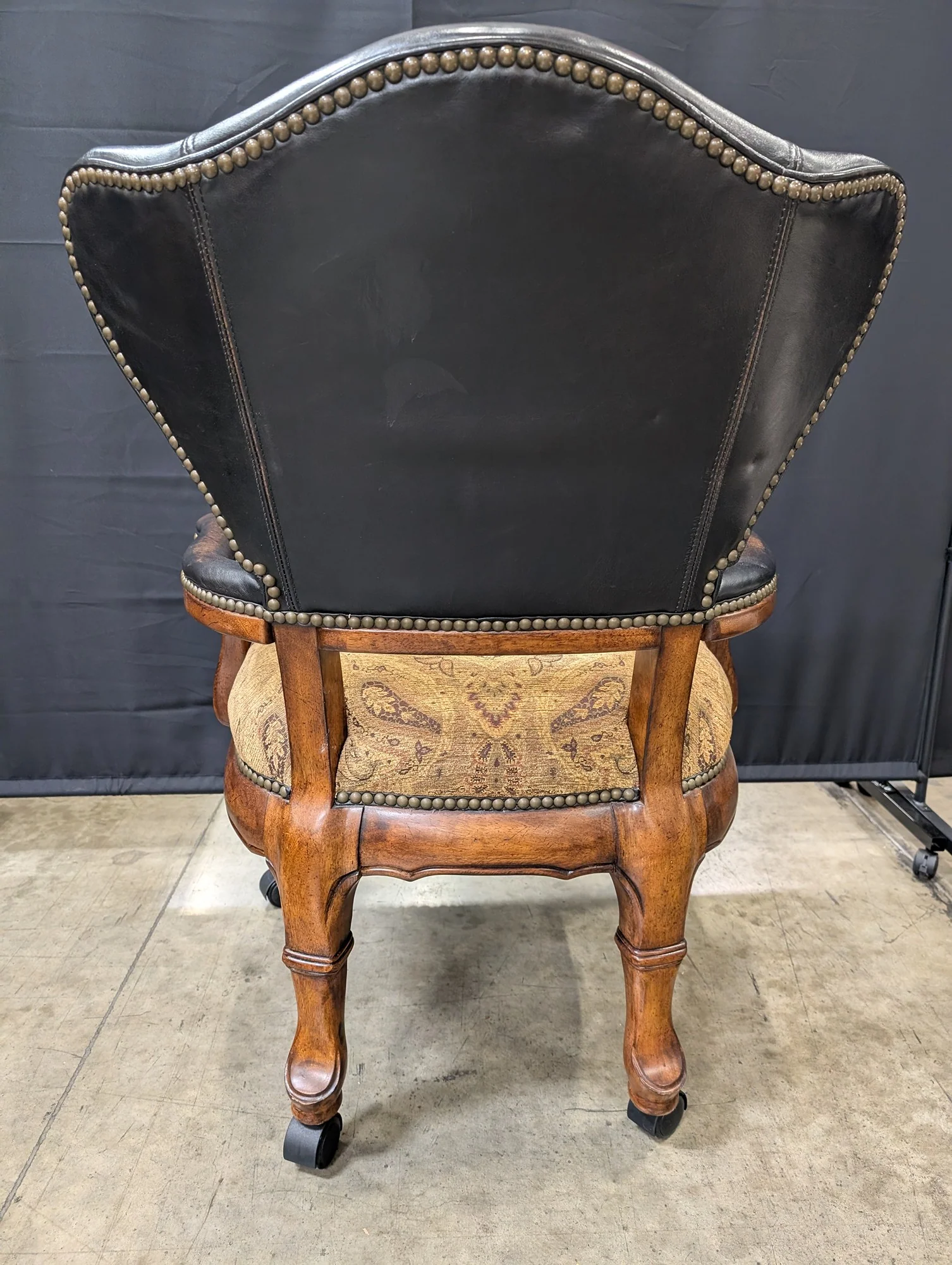 Leather Back Thomasville Chair Patterned Upholstery - Image 3