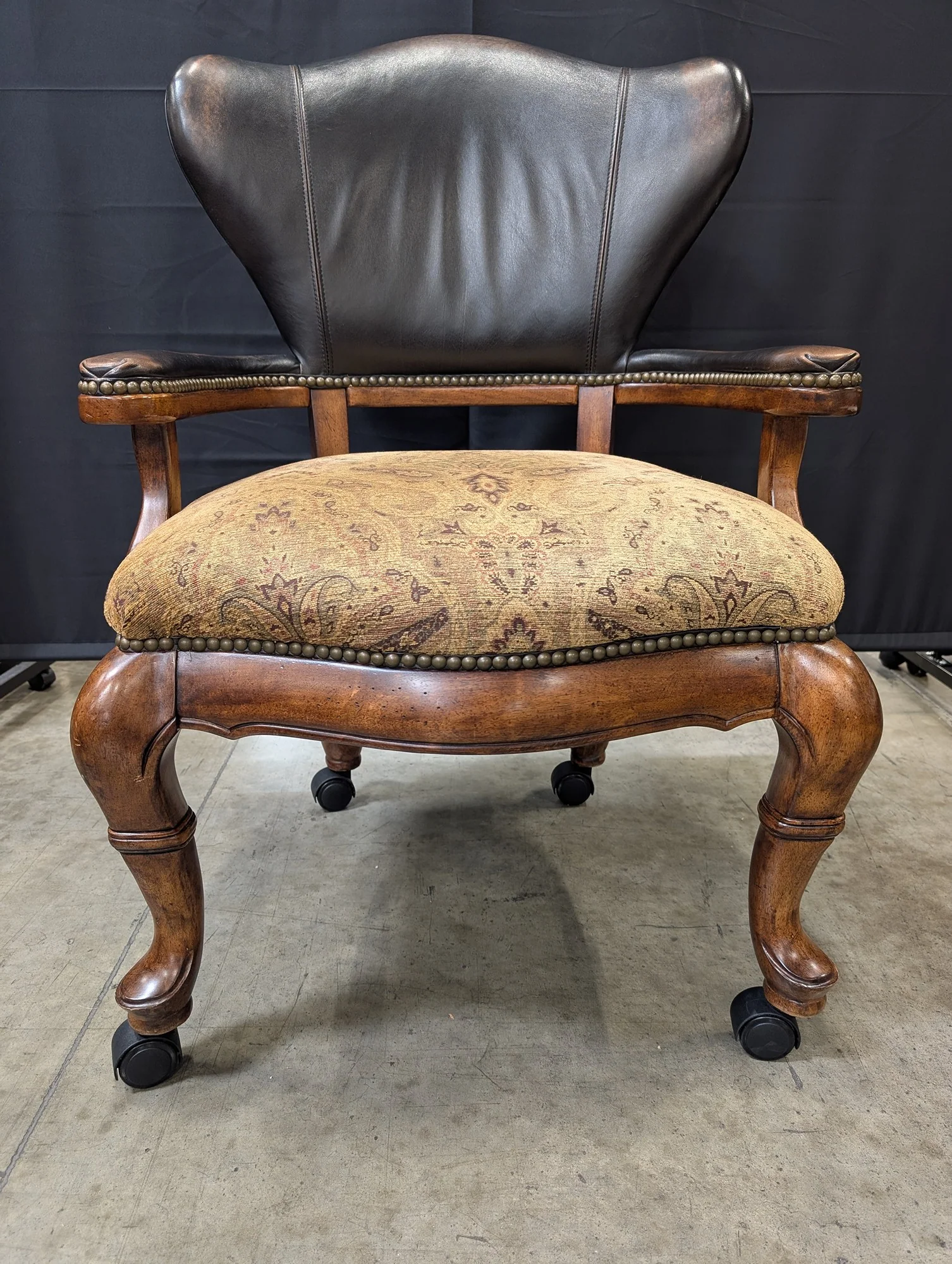 Leather Back Thomasville Chair Patterned Upholstery - Image 4